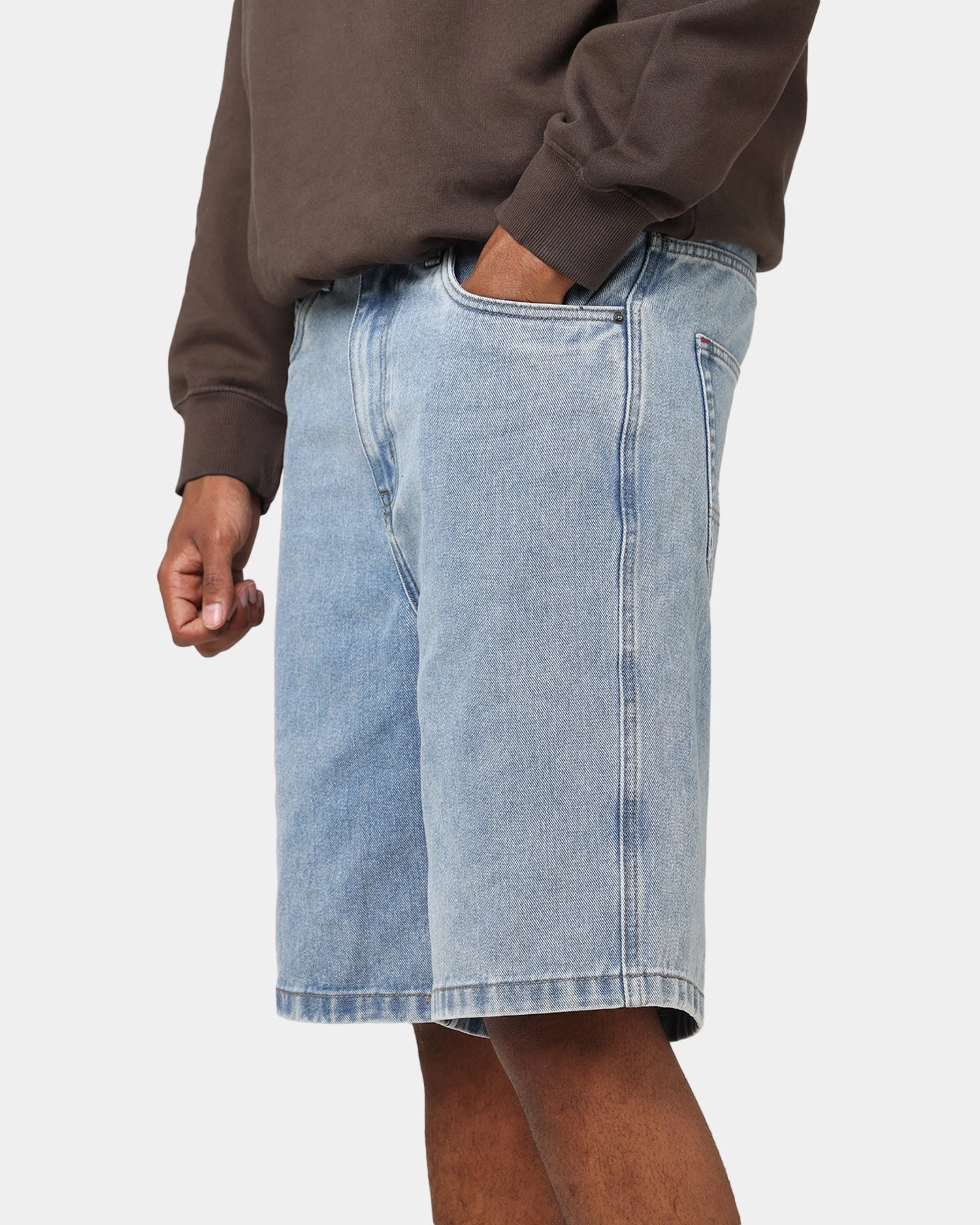 S Double Denim Standard Shorts Blue Washed Denim High Elasticity Blend Abrasion Resistant Edges