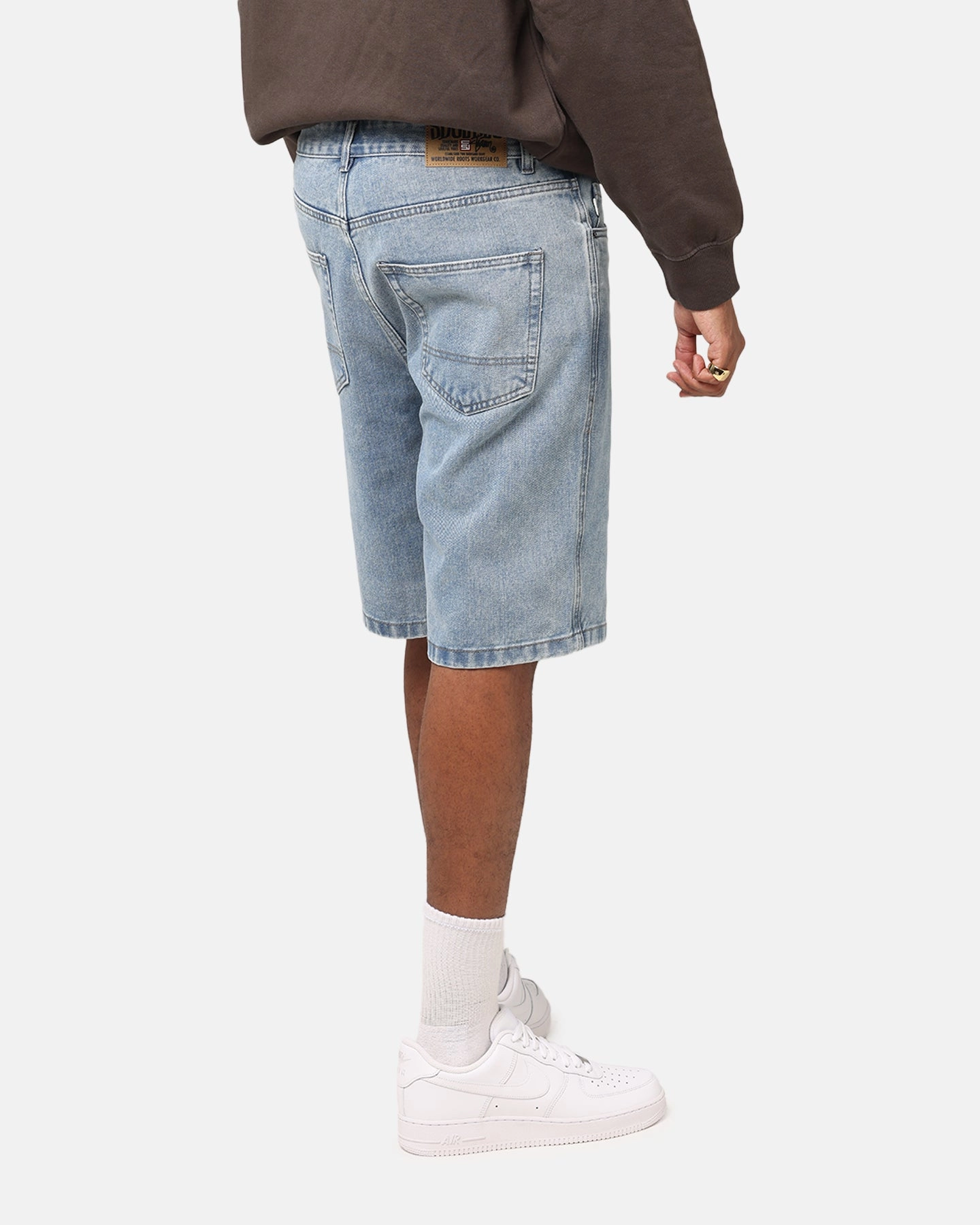 Chill Style anti slip grip S Double Denim Standard Shorts Blue Washed Denim