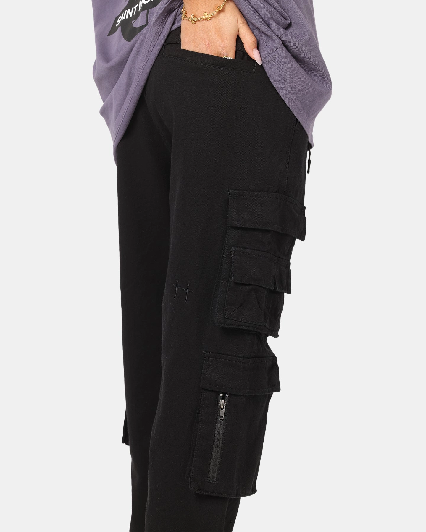 Saint Morta Modern Utility Cargo Pants Washed Black SoftLining