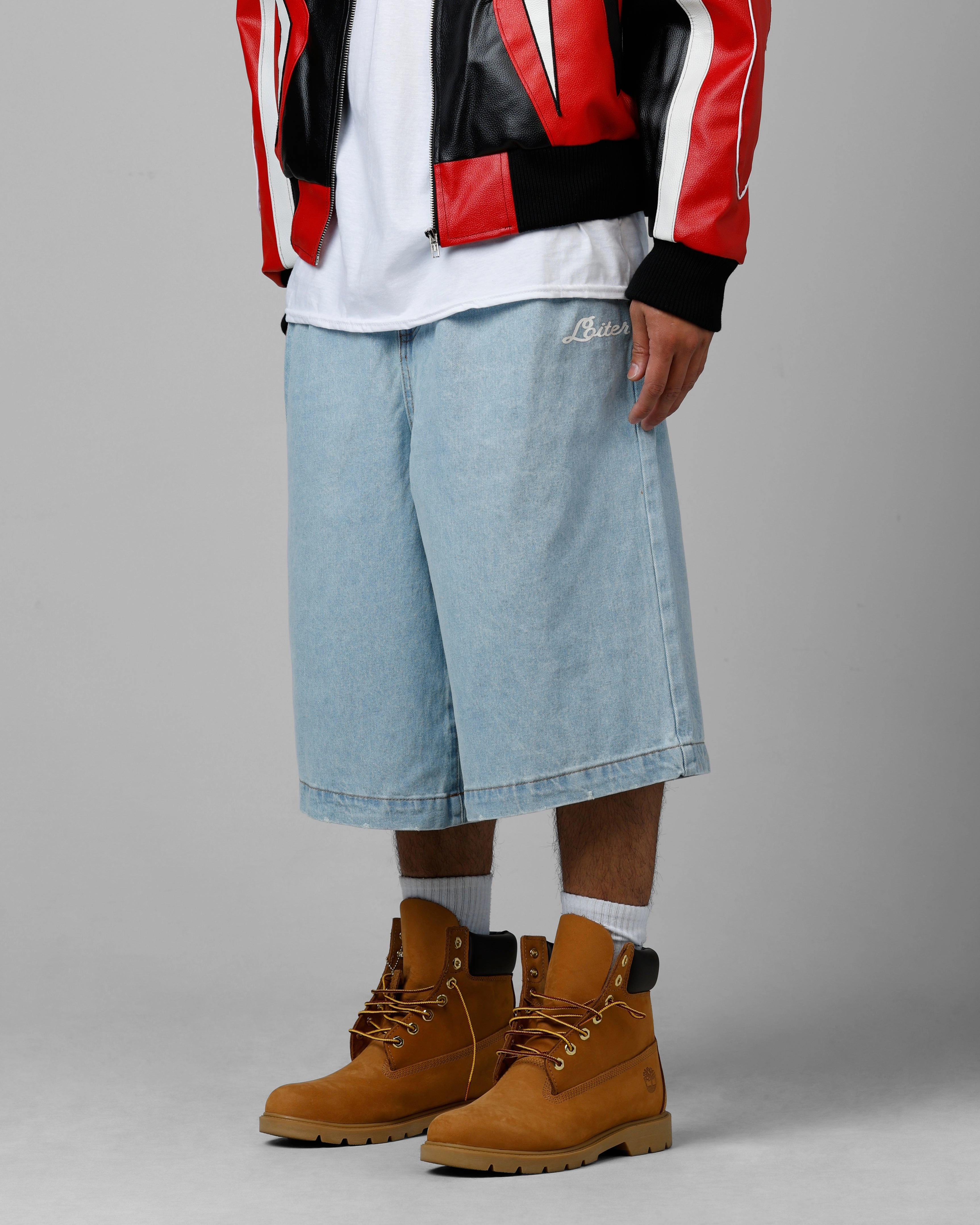 Loiter 3 Quarter Shorts Light Wash Workwear Anti Bacterial Treatment