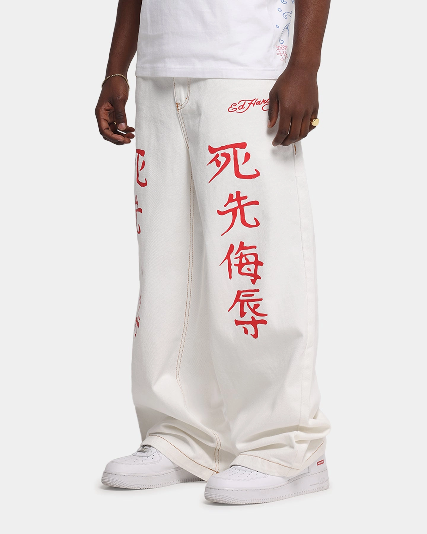 NonChafingEdges Ed Hardy Death Before Dishonour Jeans Off White