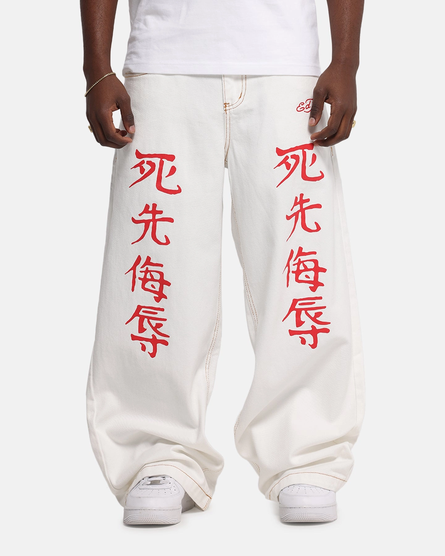Fitted waist Ed Hardy Death Before Dishonour Jeans Off White