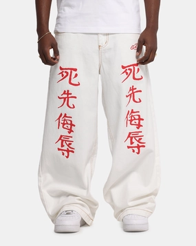 Fitted waist Ed Hardy Death Before Dishonour Jeans Off White