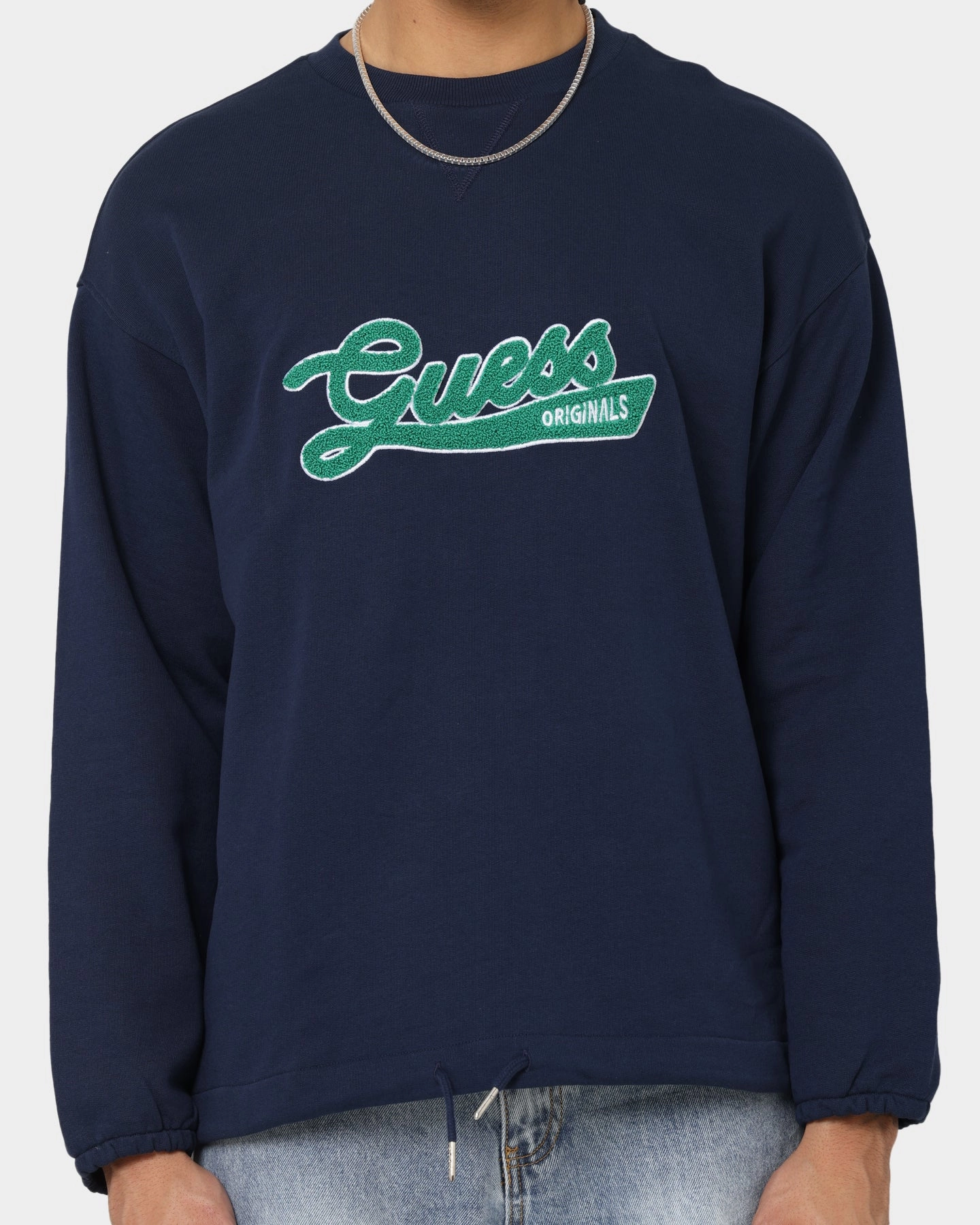 Guess Originals Go Collegiate Crewneck Blackened Blue Relaxed Silhouette