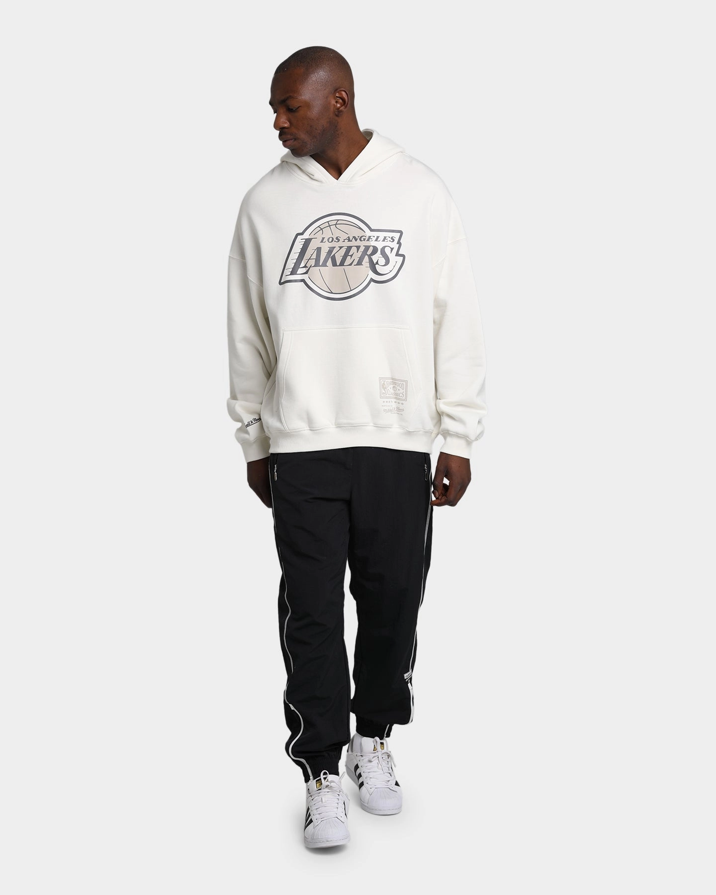 Articulated Sleeves Mitchell & Ness Los Angeles Lakers Bleach Logo Hoodie Unbleached