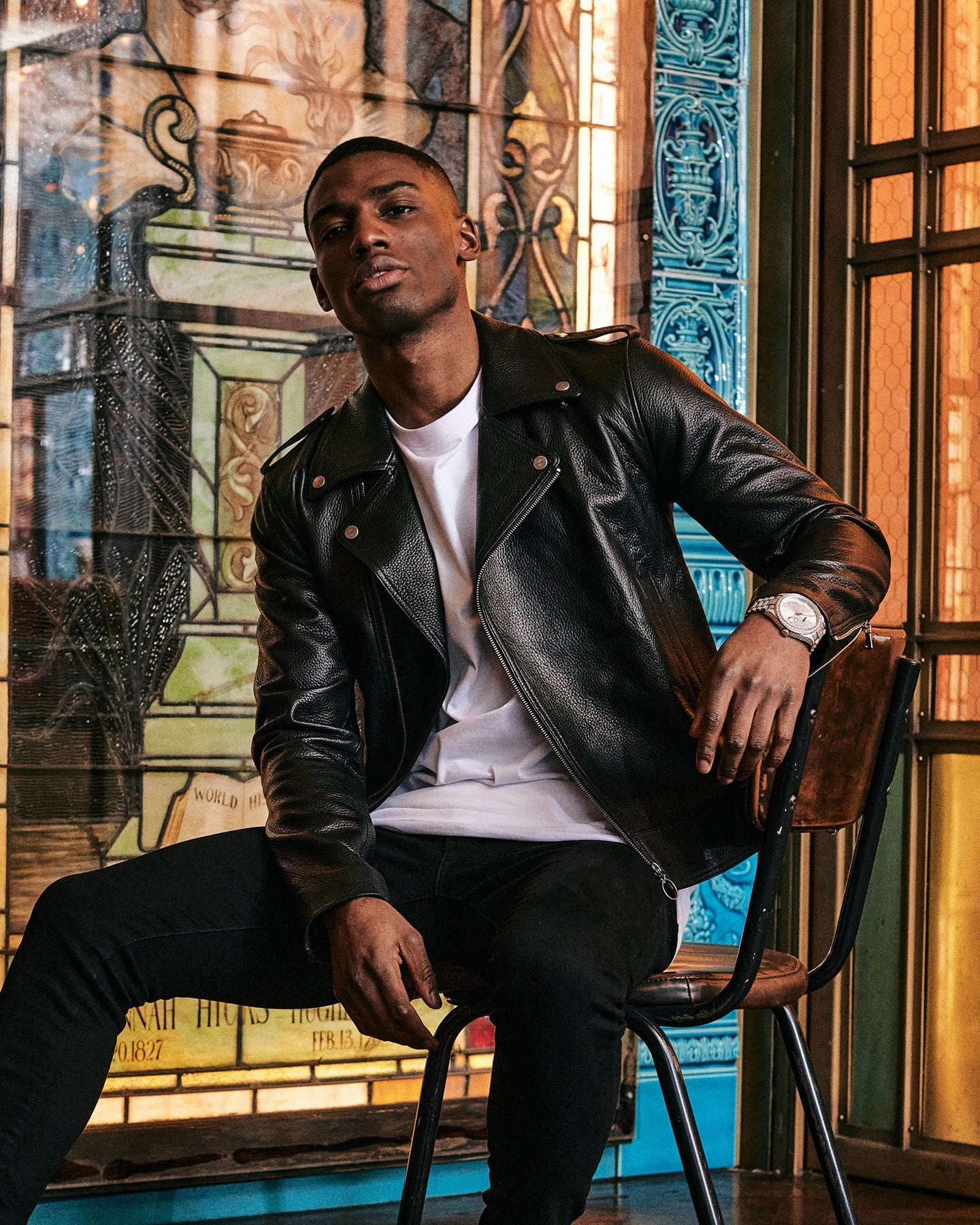 Saint Morta Collector Leather Biker Jacket Black slim Outdoor Ready