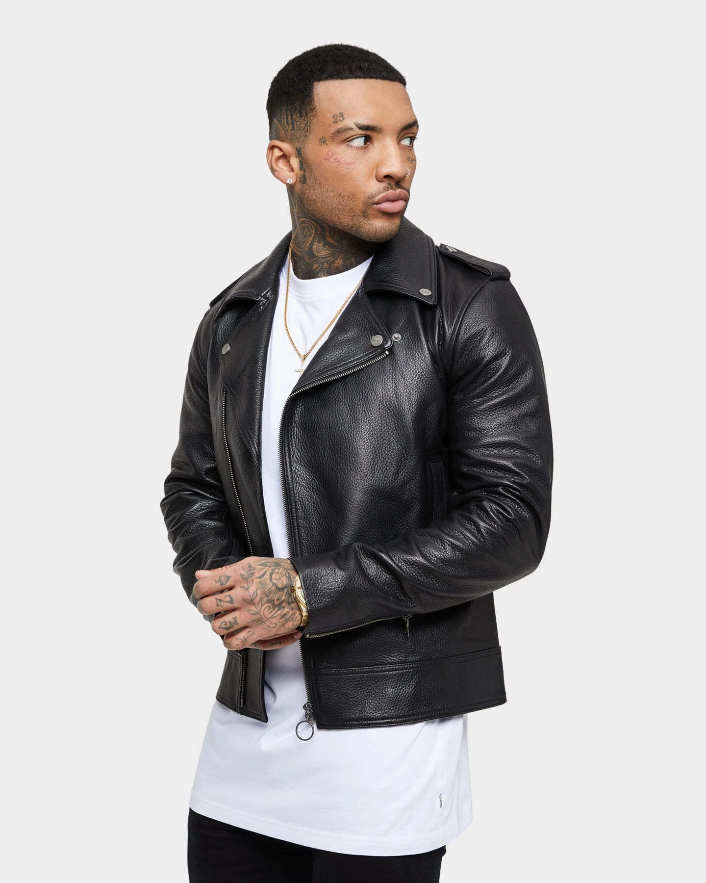 Saint Morta Collector Leather Biker Jacket Black Loose Fit Brand