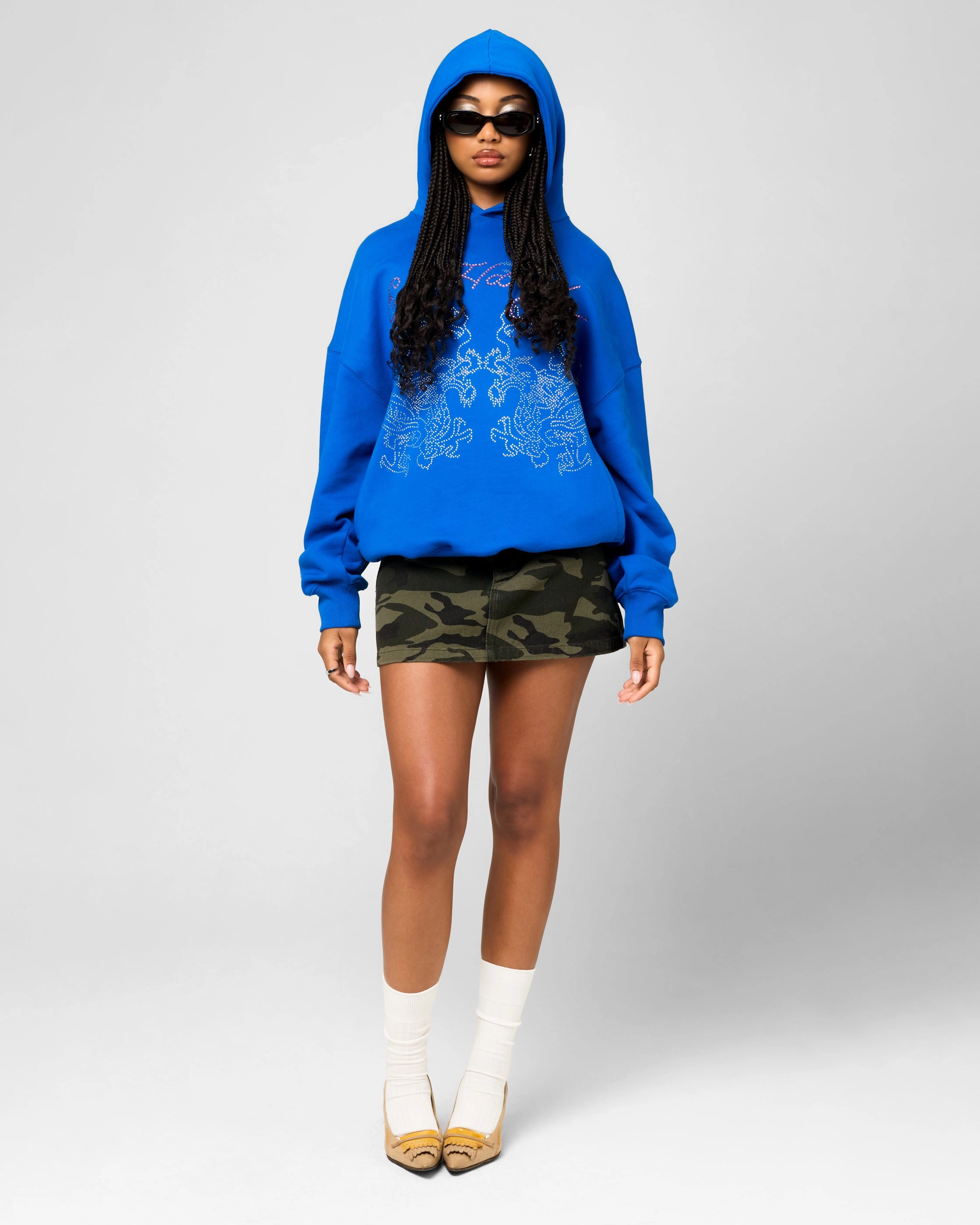 Ed Hardy Rhinestone Dragon Hoodie Blue Minimal Comfort