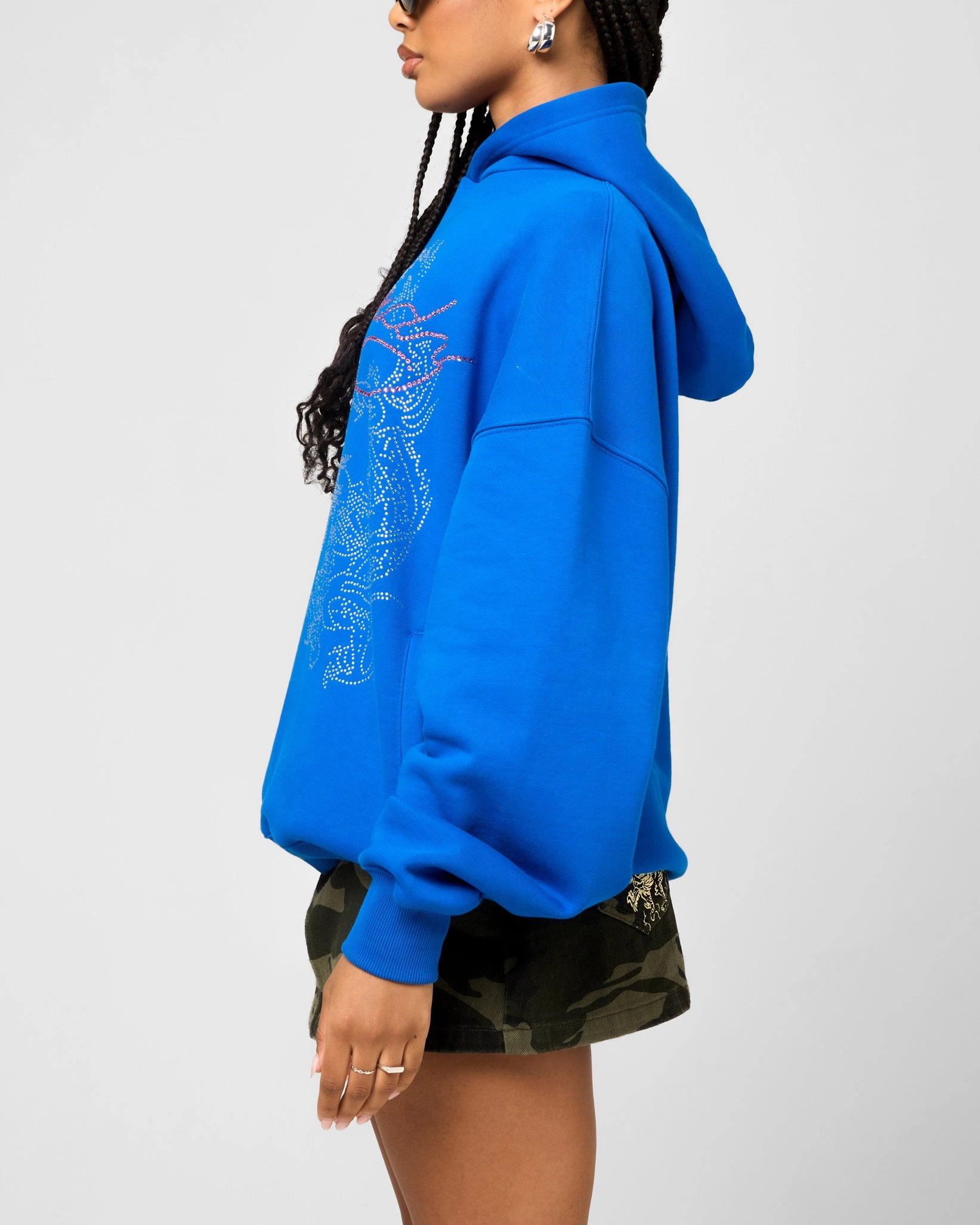 Daily Apparel Raccoon like Ed Hardy Rhinestone Dragon Hoodie Blue