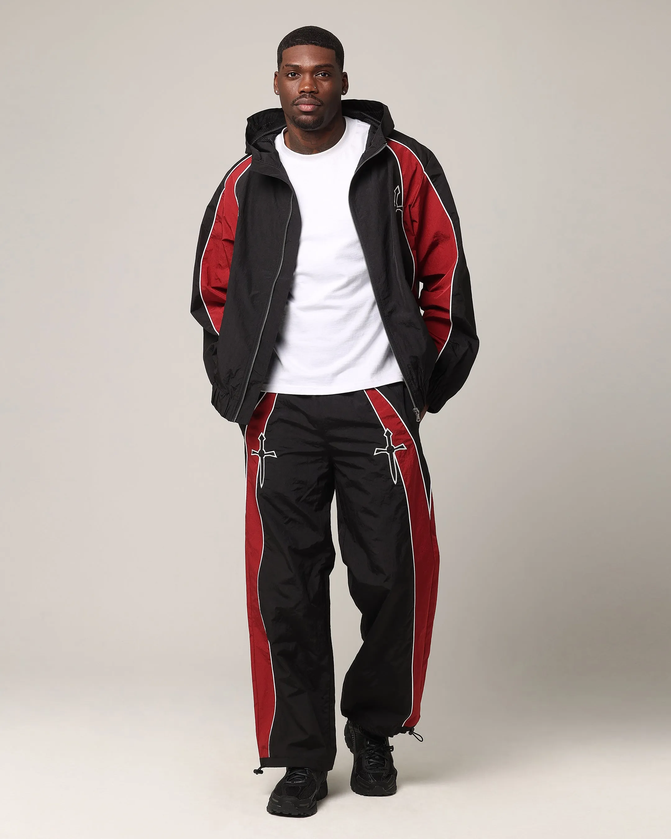 Saint Morta Boundary Windbreaker Jacket Black/Burgundy Layer Smart Lockdown Hood Toggle