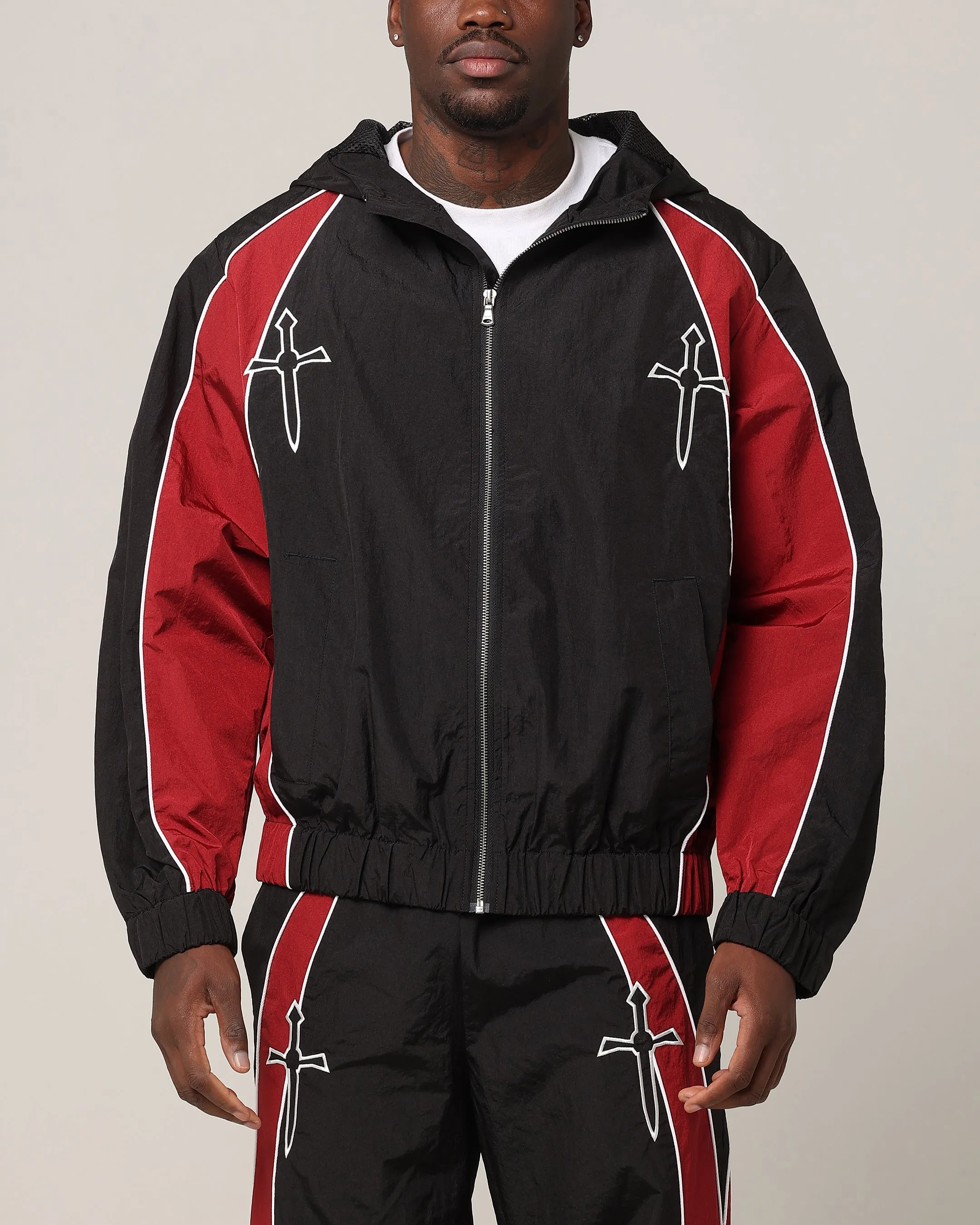 Saint Morta Boundary Windbreaker Jacket Black/Burgundy Outerwear Convertible Design