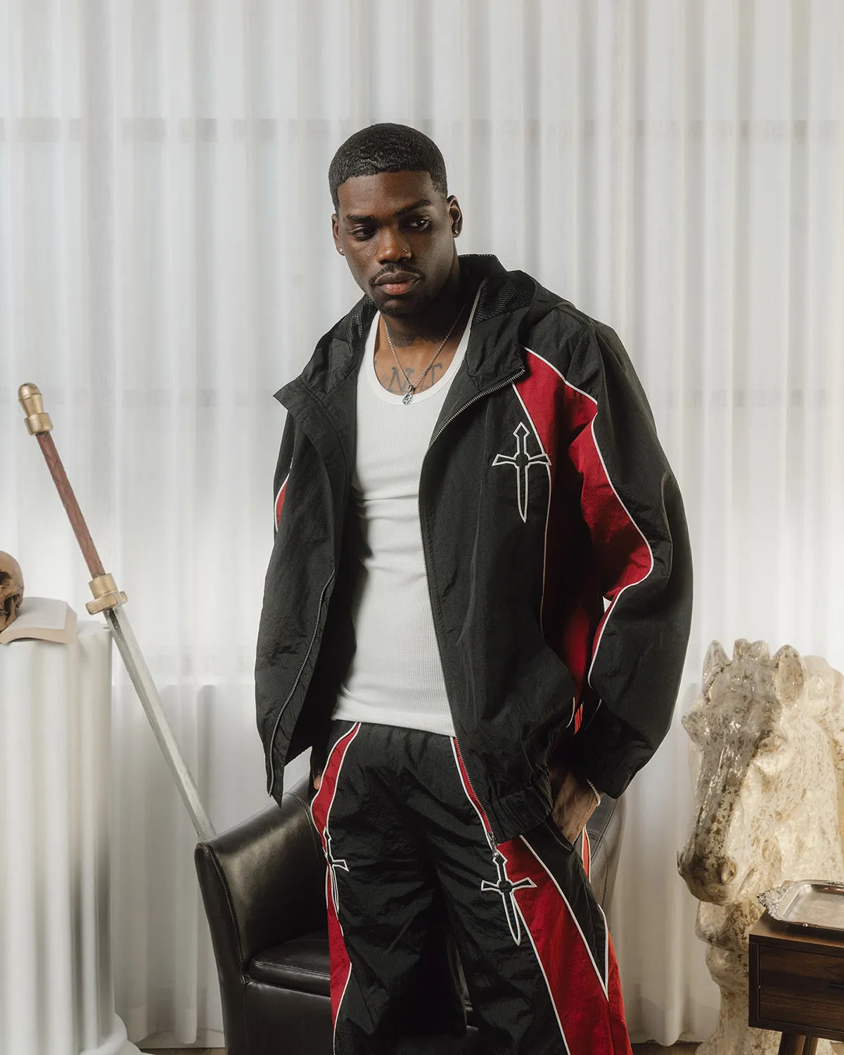 Saint Morta Boundary Windbreaker Jacket Black/Burgundy Classic Comfort ReversibleStyle