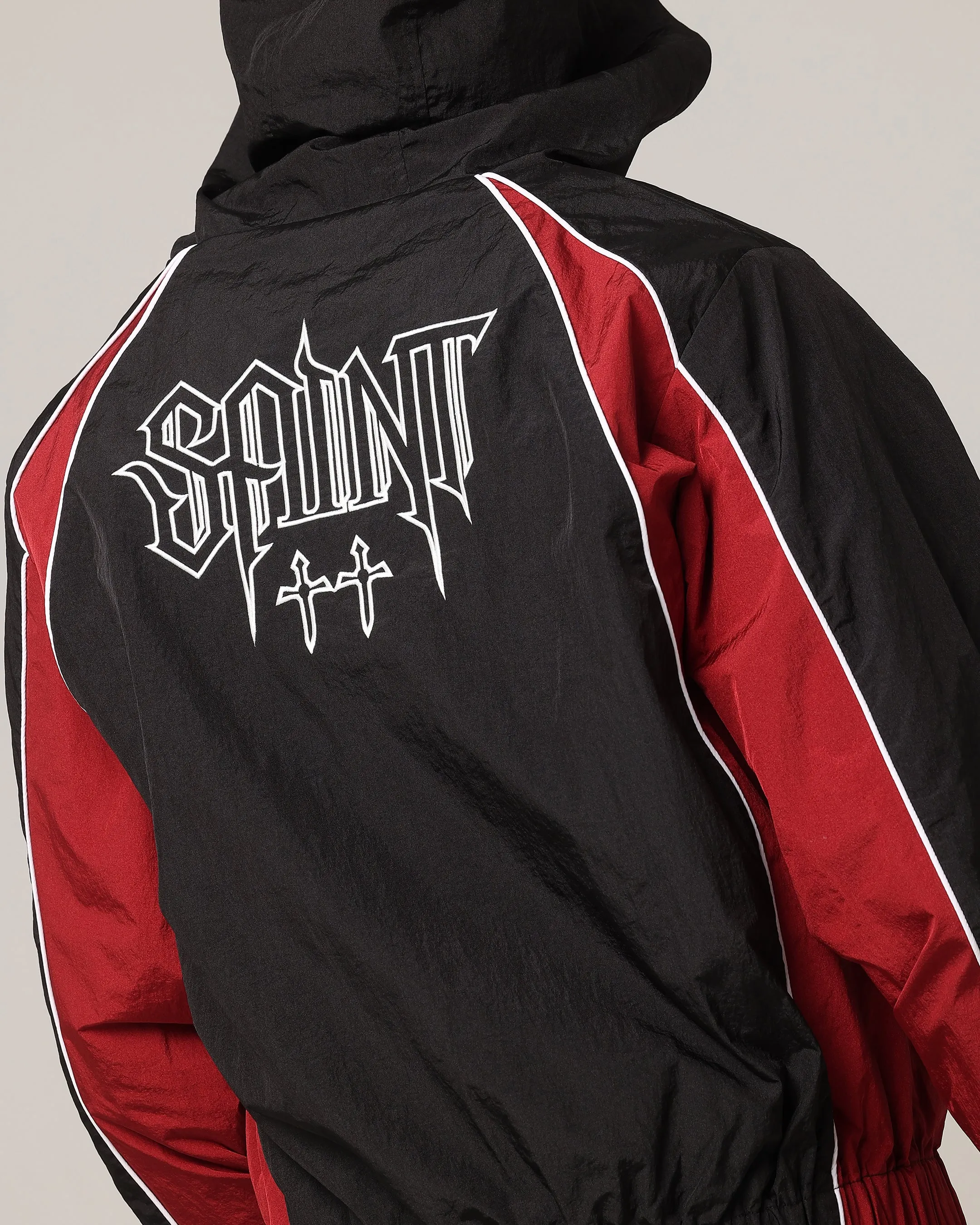 Saint Morta Boundary Windbreaker Jacket Black/Burgundy Weekend Vibe