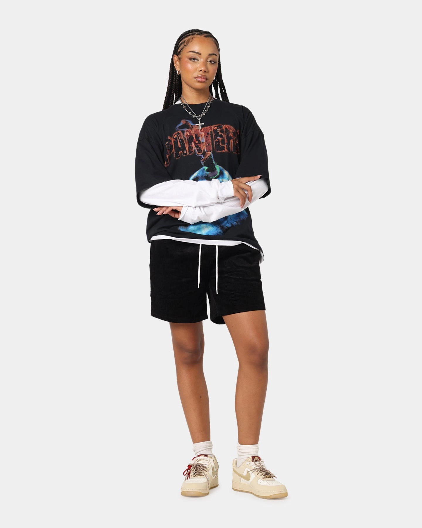 fade resistant color Pantera Pantera Layered Long Sleeve T-Shirt Black Wash