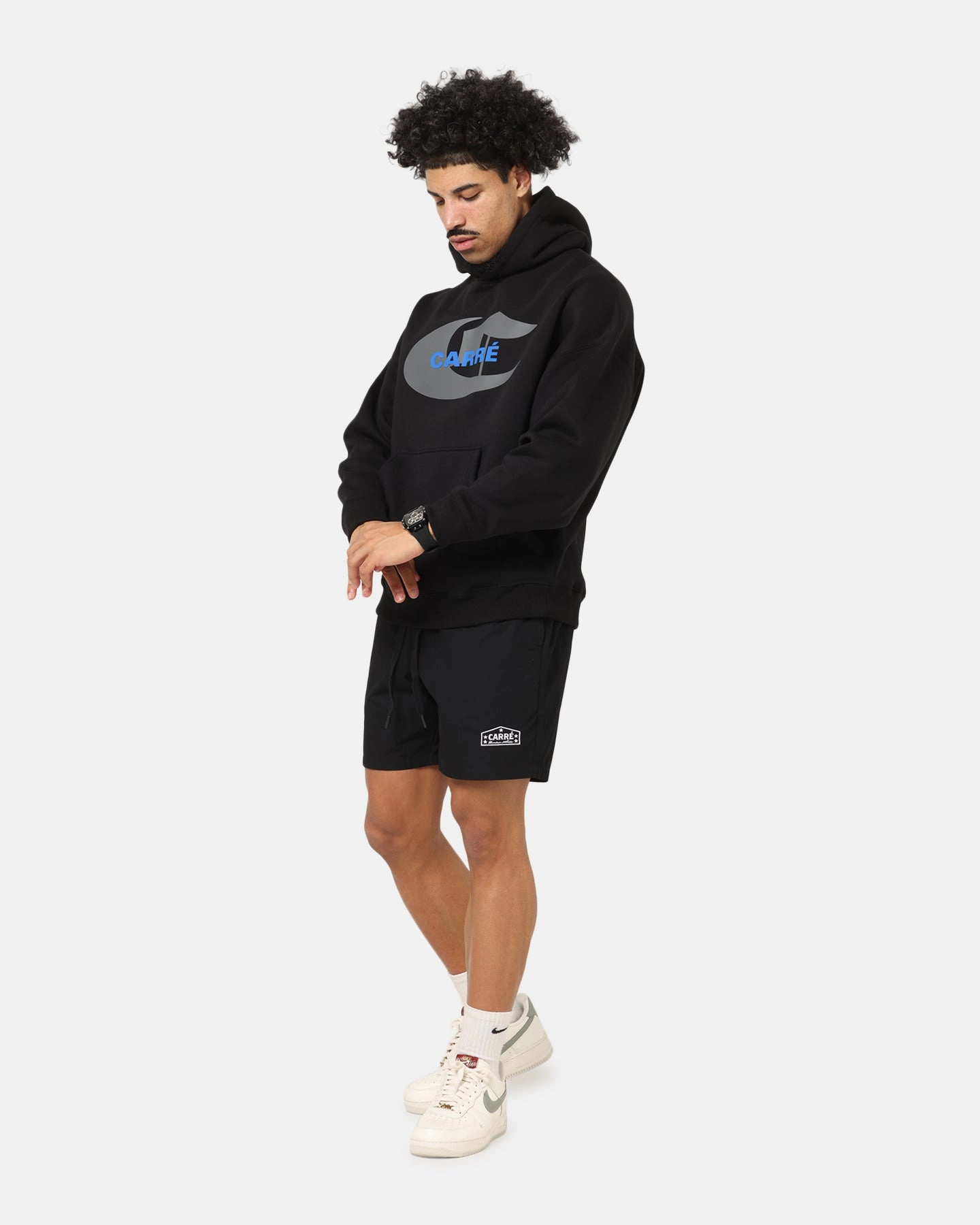 Streetwear vibe Earth Tones Carre Crested Hoodie Black