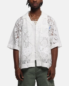 Loiter Lace Button Up Shirt Cream Abstract art