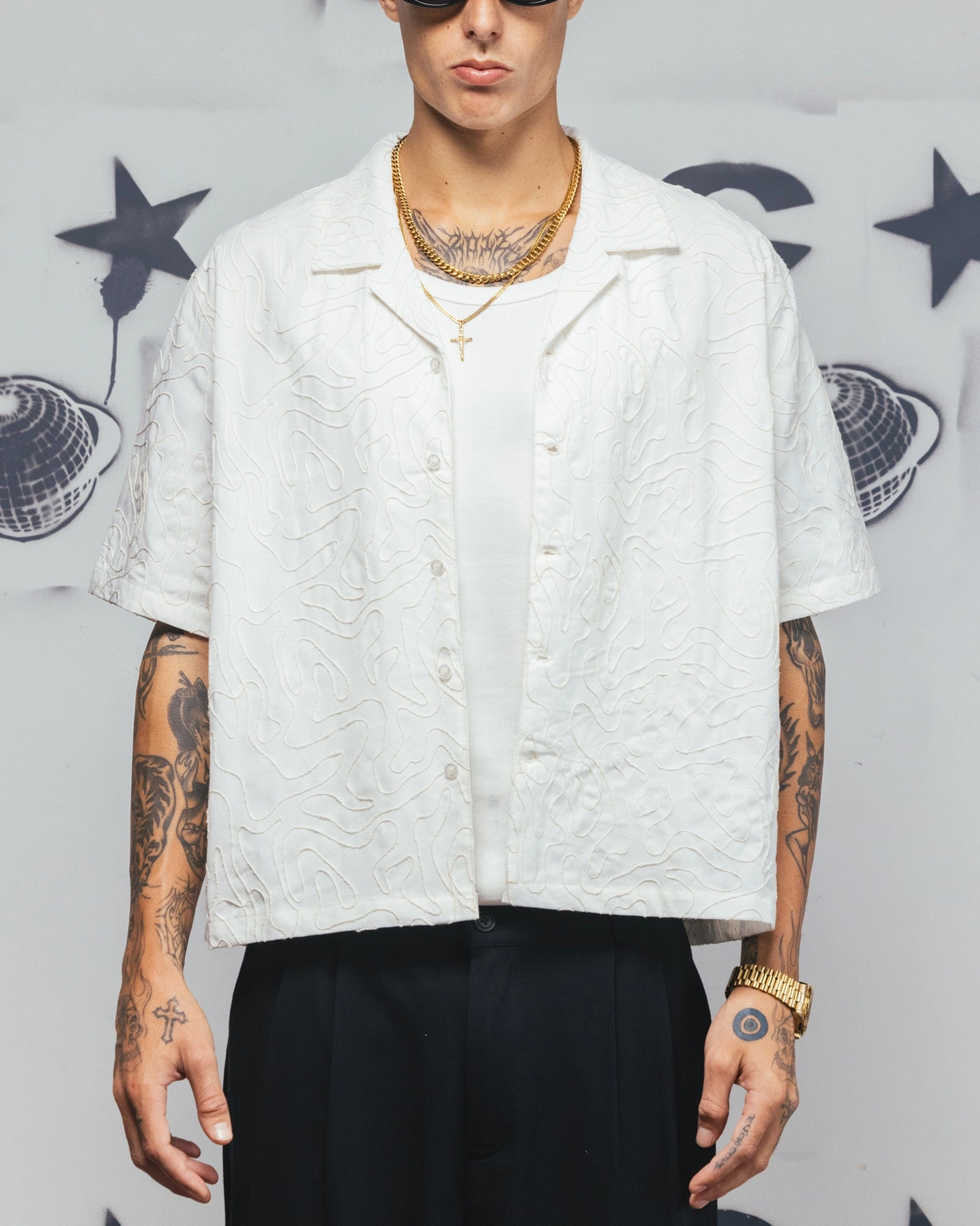 Classy Detail Low Maintenance Carre Ripple Button Up Shirt Off White