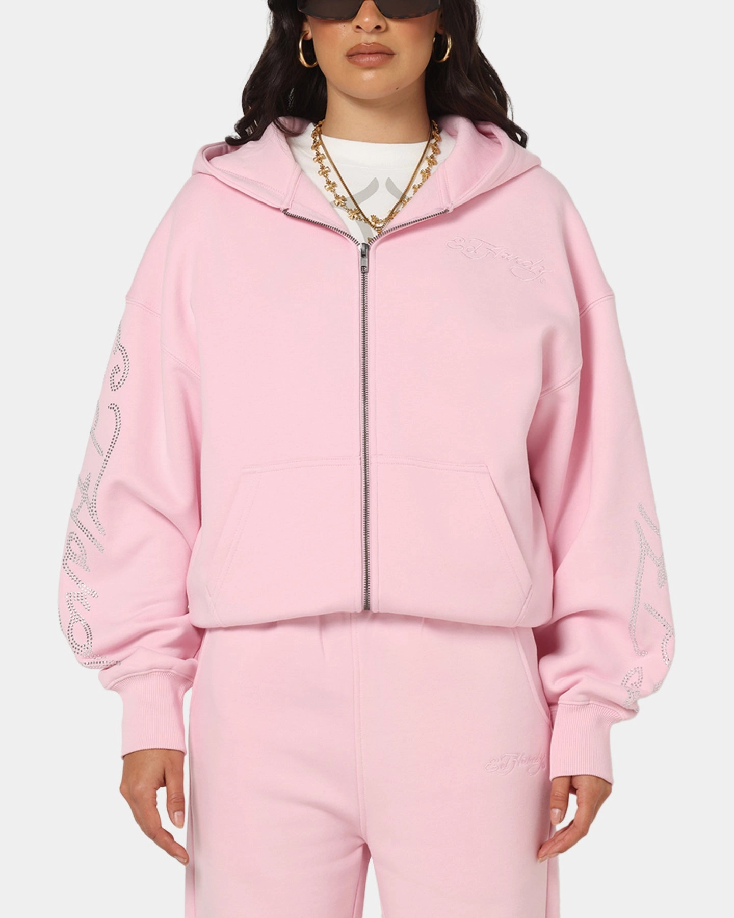 Adjustable Ed Hardy Trinity Zip Hoodie Pink