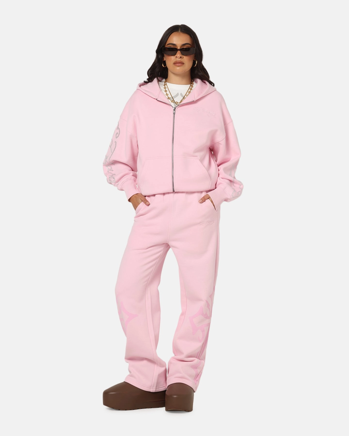 Cotton Blend Ed Hardy Trinity Zip Hoodie Pink