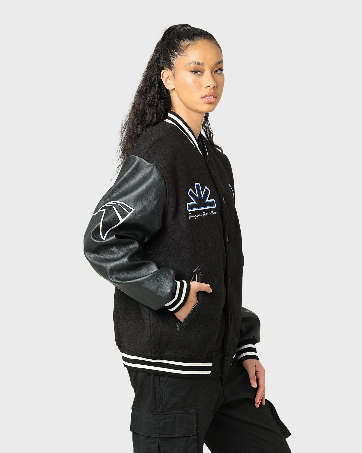 Pyra Imagine Varsity Jacket Black/Blue Commemorate floral