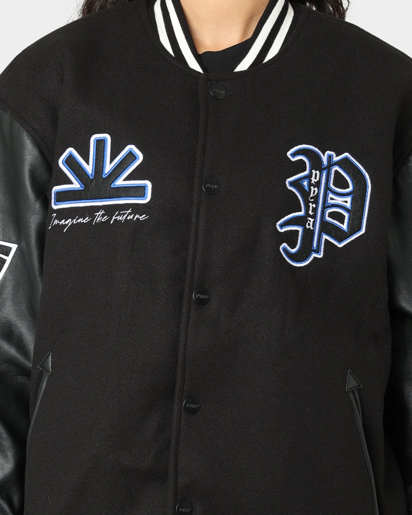 Pyra Imagine Varsity Jacket Black/Blue Magnetic Closure System Recommendation