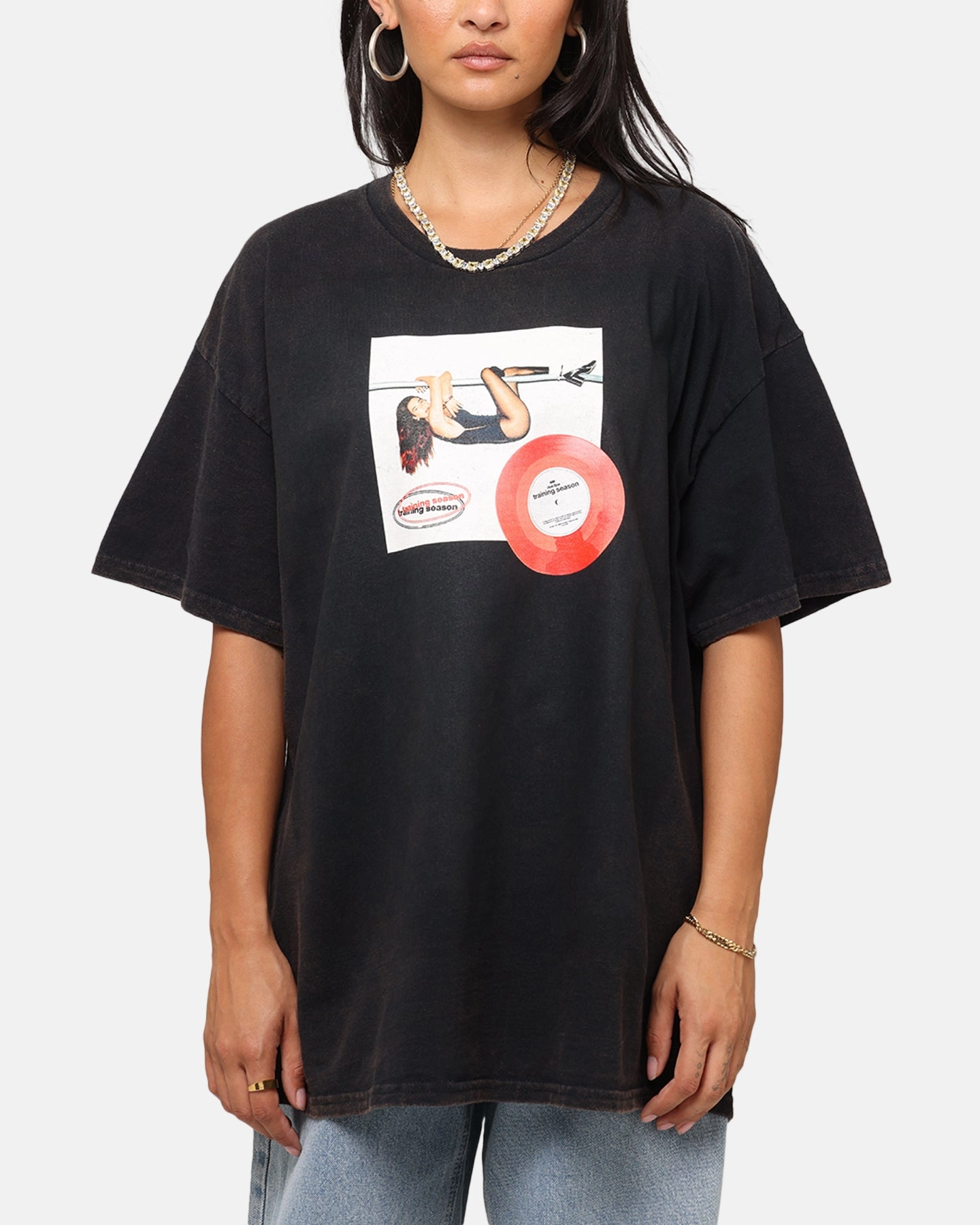 Dua Lipa Training Season T-Shirt Black Vintage StretchReinforcedArmholes Casual Fashion