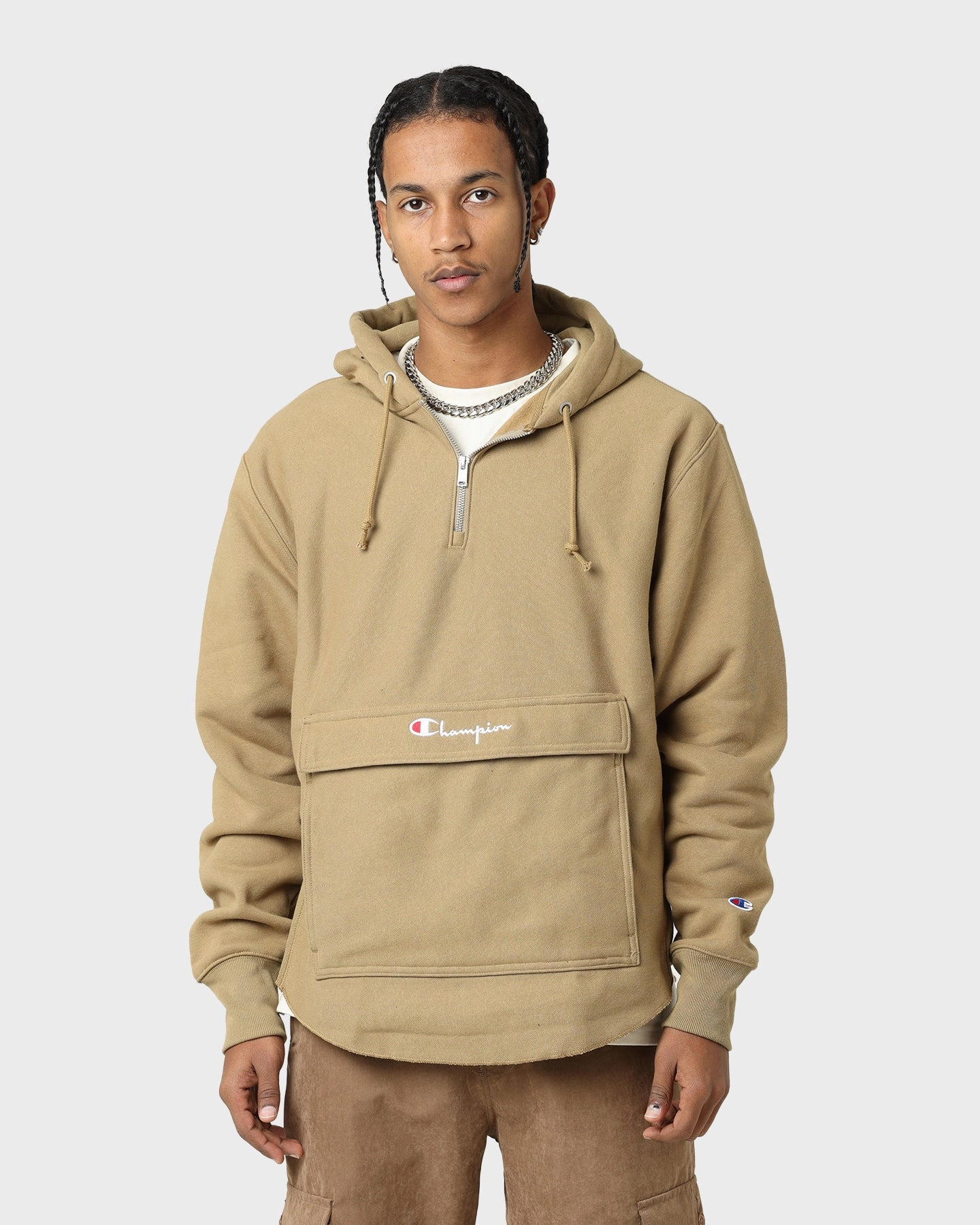 suitable for runway events futuristic Champion Reverse Weave Boxy Anorak Hoodie Whole Wheat Khaki