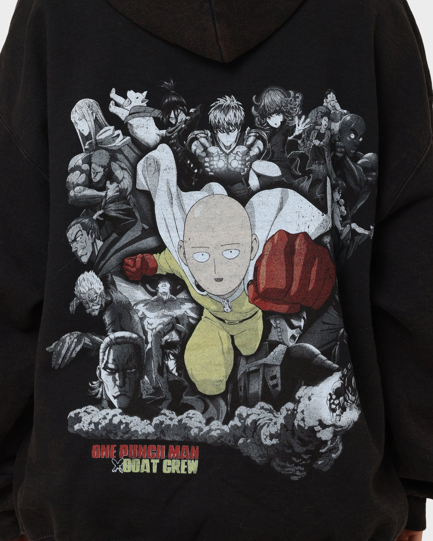 SoftTouchFinish monochromatic Goat Crew X One Punch Man One Punch Man Vintage Hoodie Black Wash