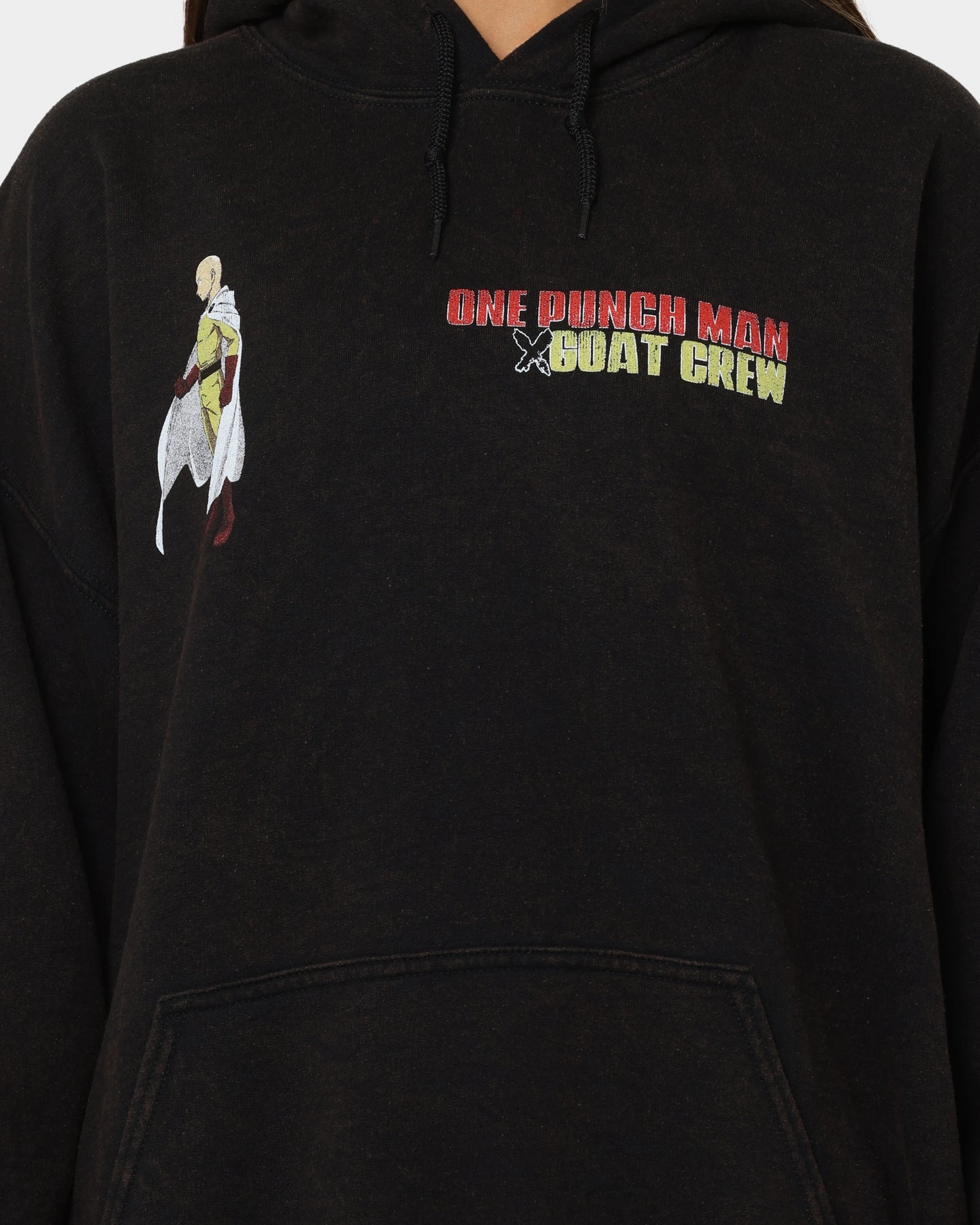 Elegant and Relaxed Goat Crew X One Punch Man One Punch Man Vintage Hoodie Black Wash