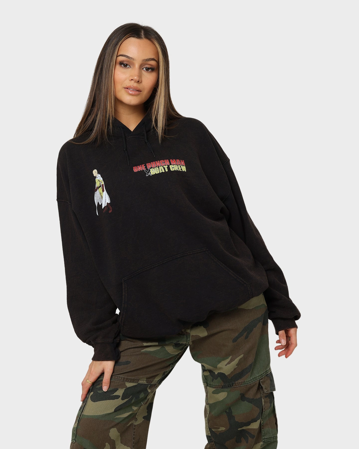Goat Crew X One Punch Man One Punch Man Vintage Hoodie Black Wash Modern Style Trend