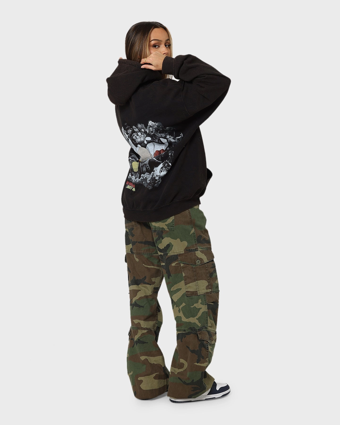 FunctionalPockets Quick Dry Fabric Goat Crew X One Punch Man One Punch Man Vintage Hoodie Black Wash