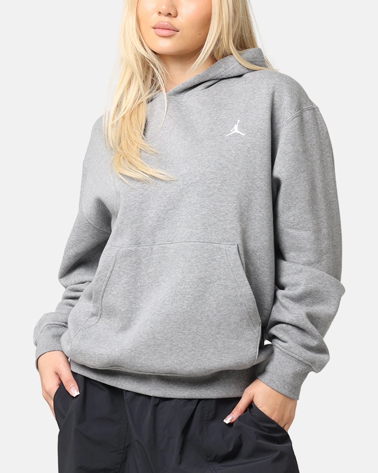Jordan Brooklyn Fleece Pullover Hoodie Carbon Heather/White Multi Panel Construction Soft Touch Feel