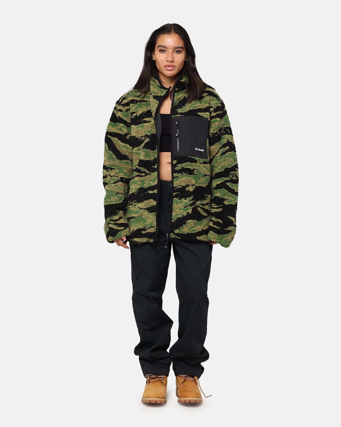 Drop Hood Style X-Large Reversible Sherpa Jacket Black/Camo