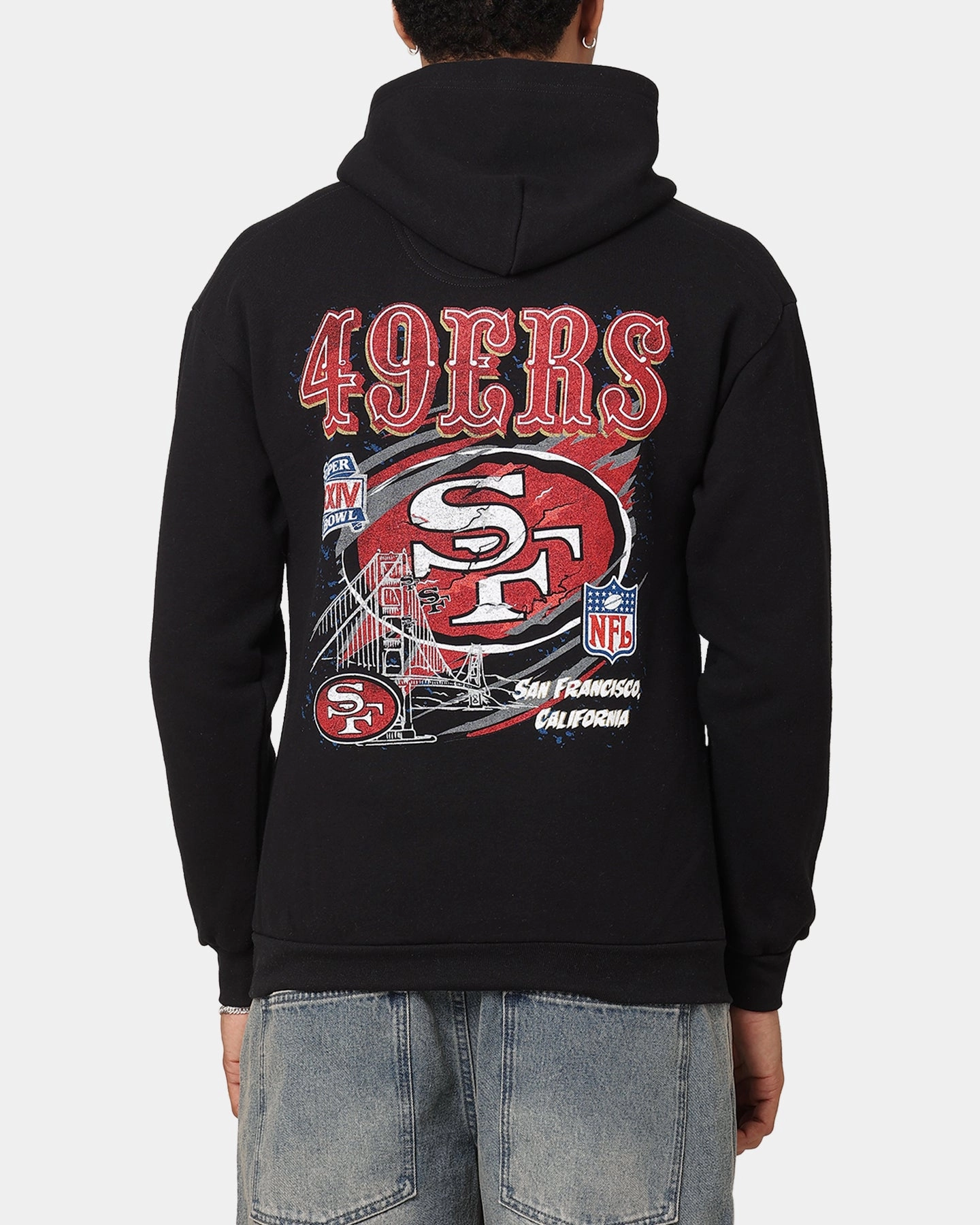 Fray Resistant Finish Vintage Wash Effect Mitchell & Ness San Francisco 49ers Flames Hoodie Faded Black