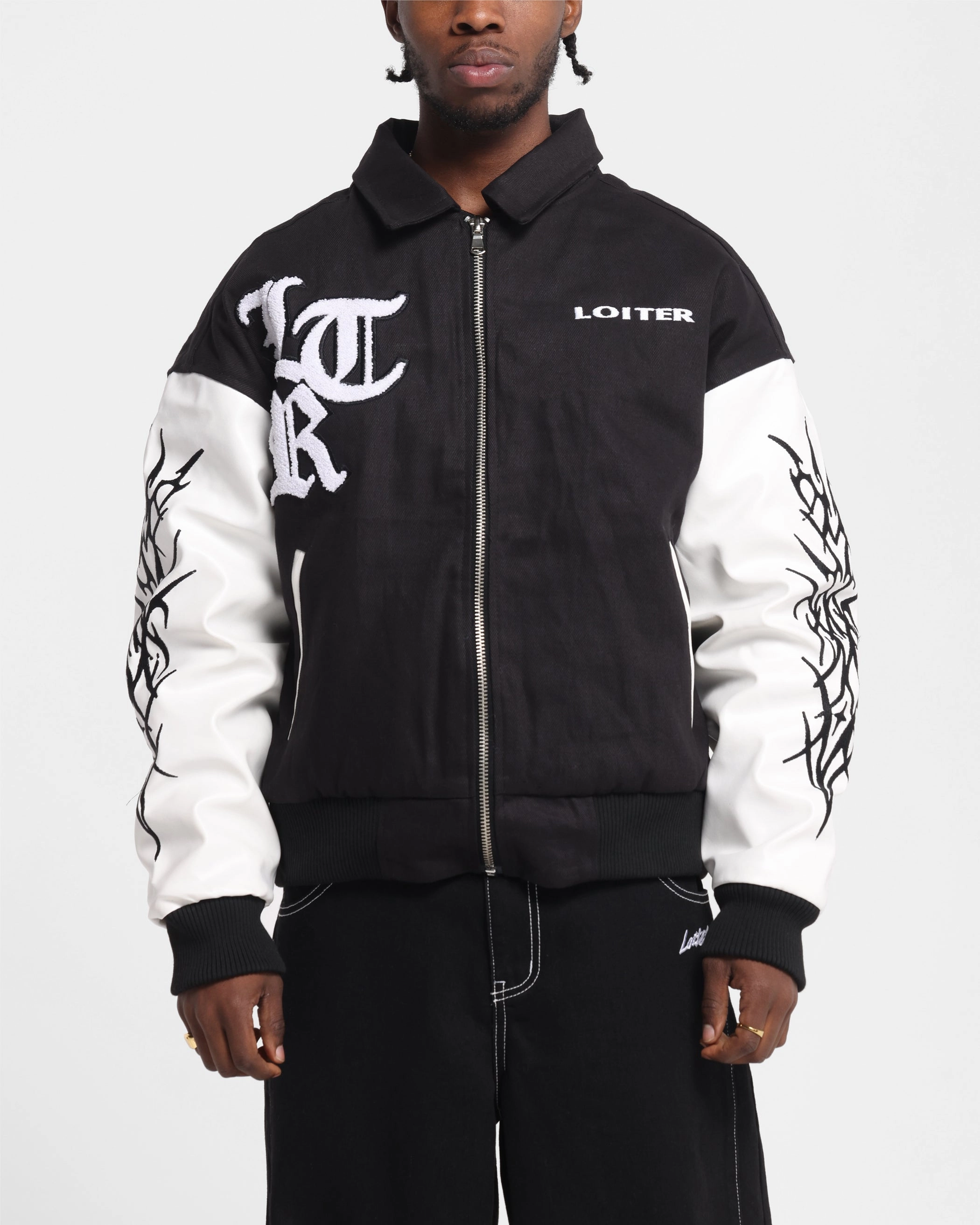 Loiter Cyber Varsity Jacket Black/White Packable Layer