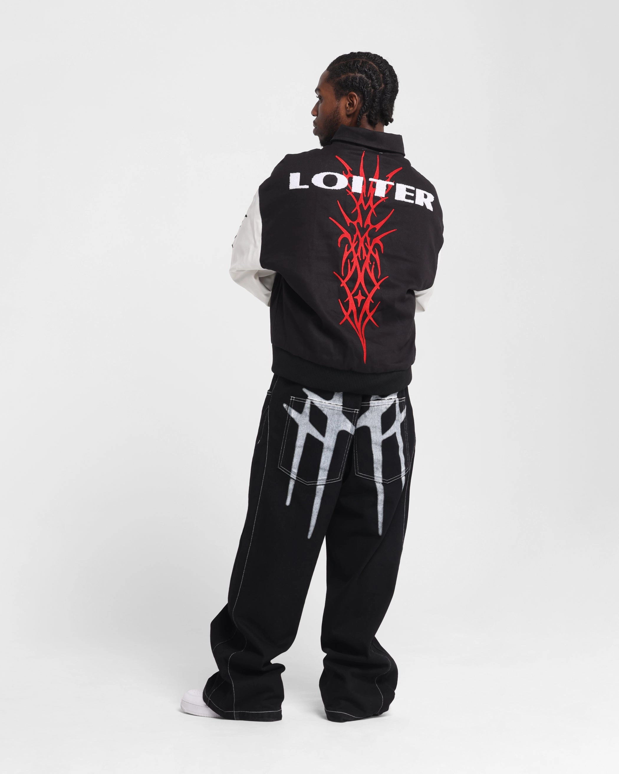 Loiter Cyber Varsity Jacket Black/White evening Chain