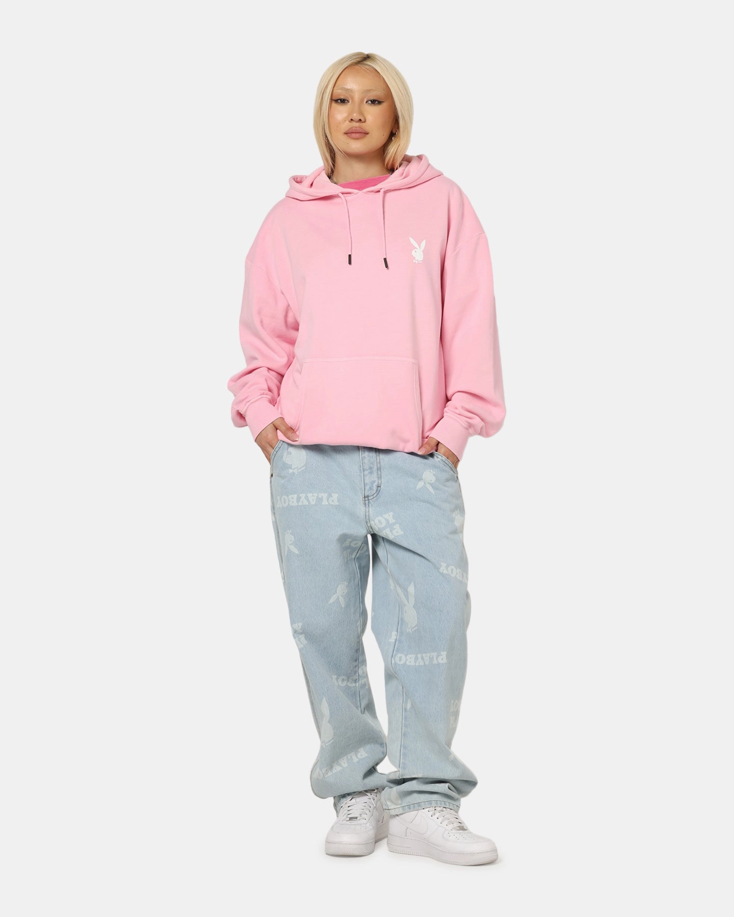 Family gathering wear Nursing wear Playboy Stack Washed Hoodie Washed Pink
