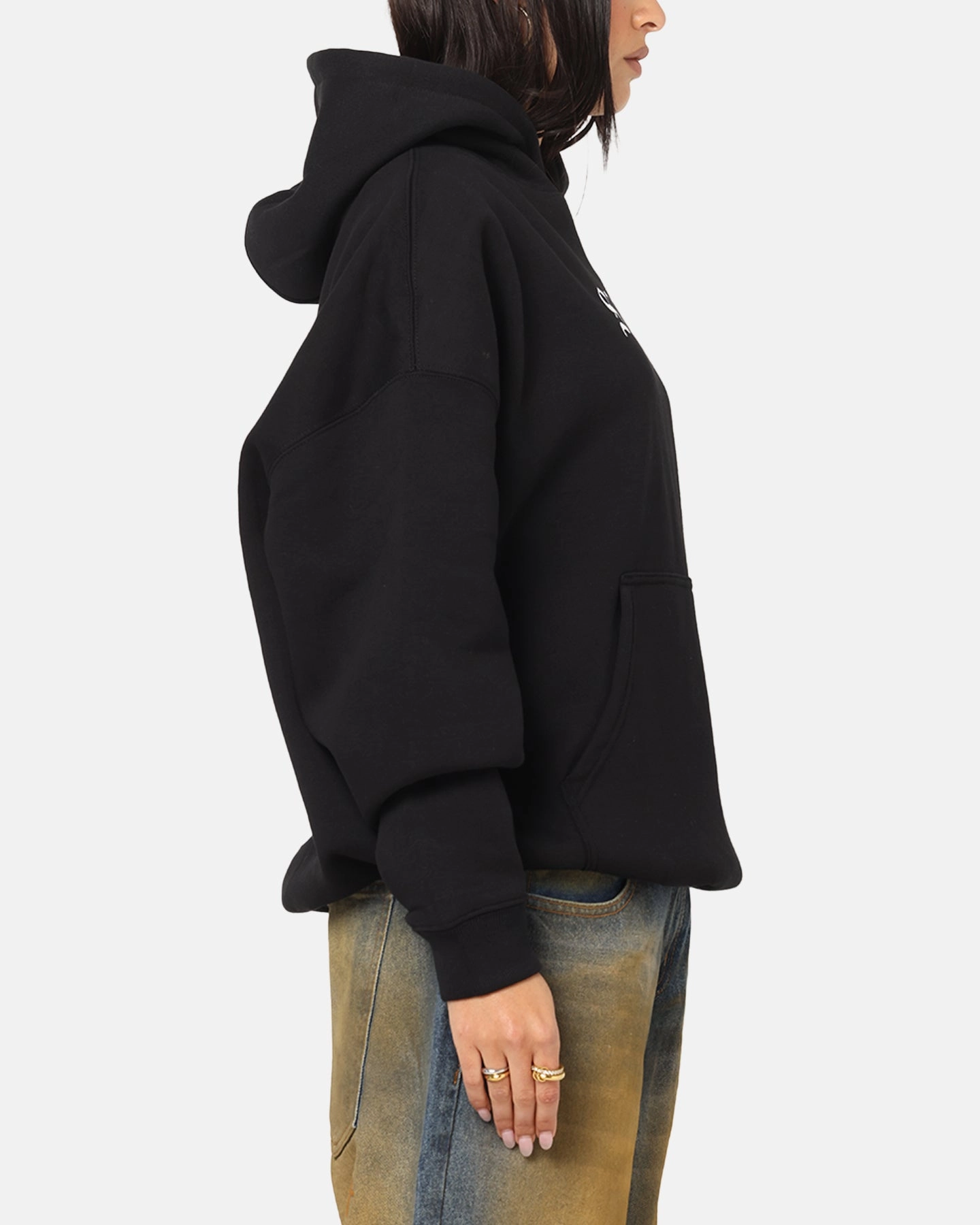 Limited Edition Unisex Design Saint Morta Gothic Stack Boxy Hoodie Black