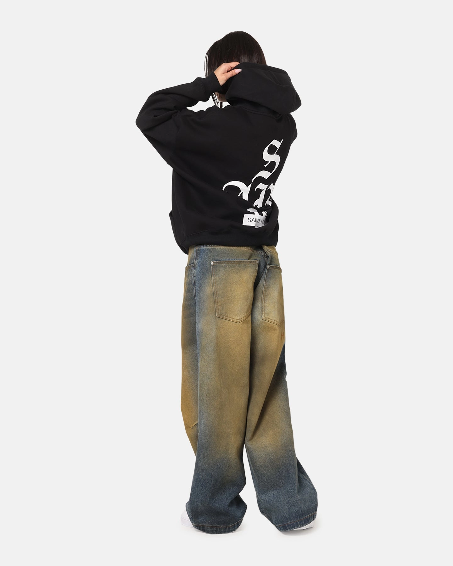 Ribbed Hem Saint Morta Gothic Stack Boxy Hoodie Black