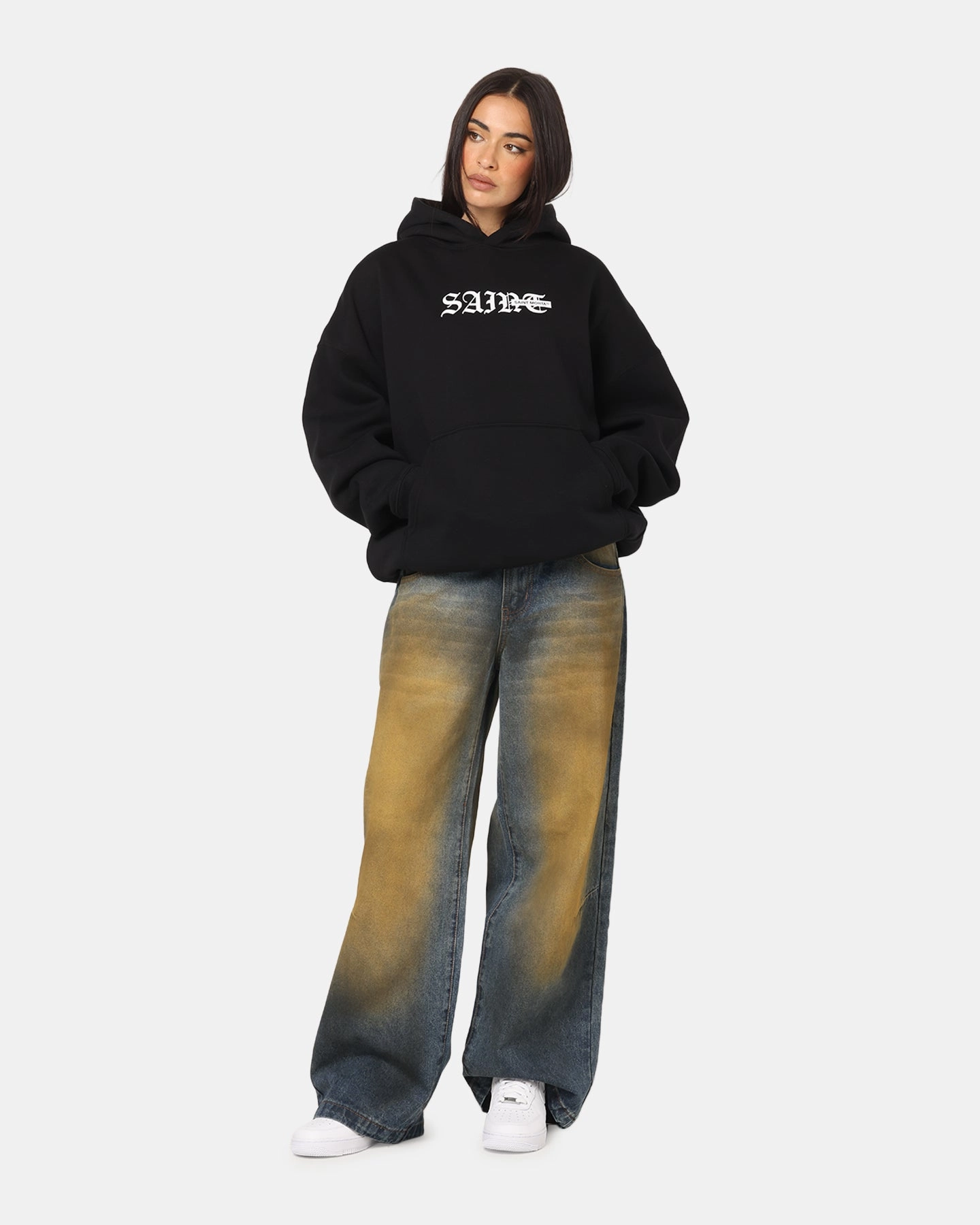 Beach Vacation Glider like Saint Morta Gothic Stack Boxy Hoodie Black