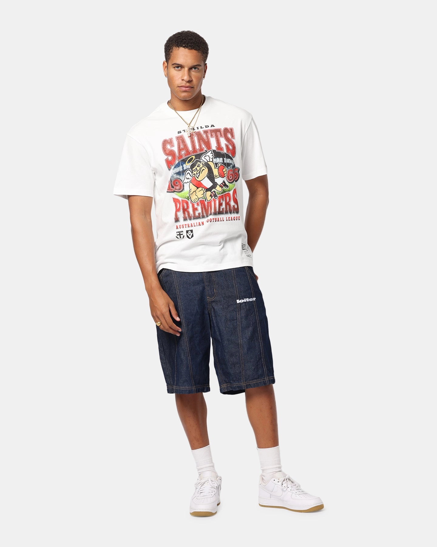 harmonious Layering Options Mitchell & Ness St Kilda Saints Mascot T-Shirt Vintage White