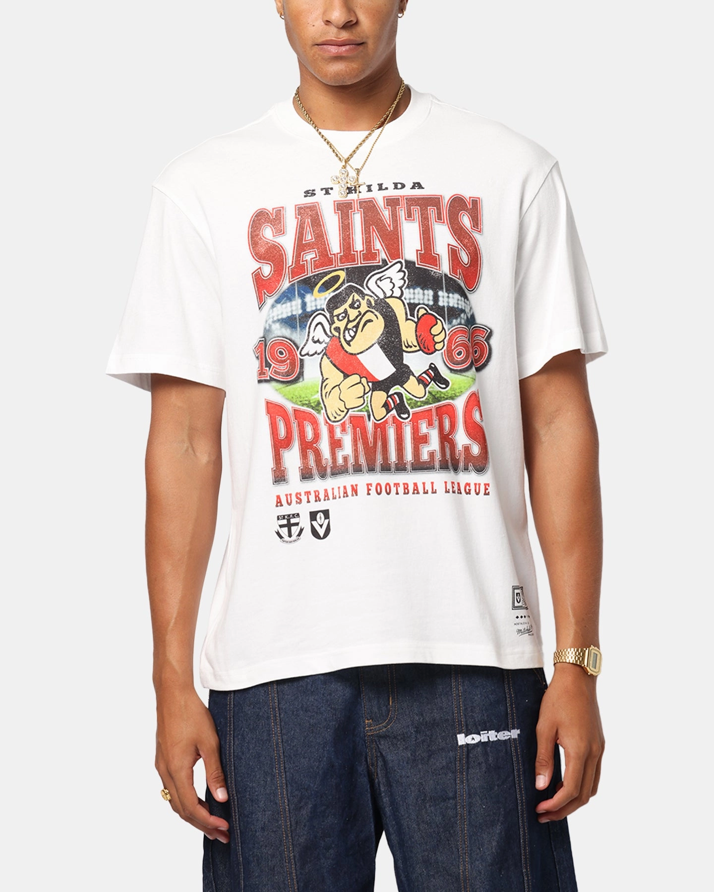 Mitchell & Ness St Kilda Saints Mascot T-Shirt Vintage White Chill Comfort