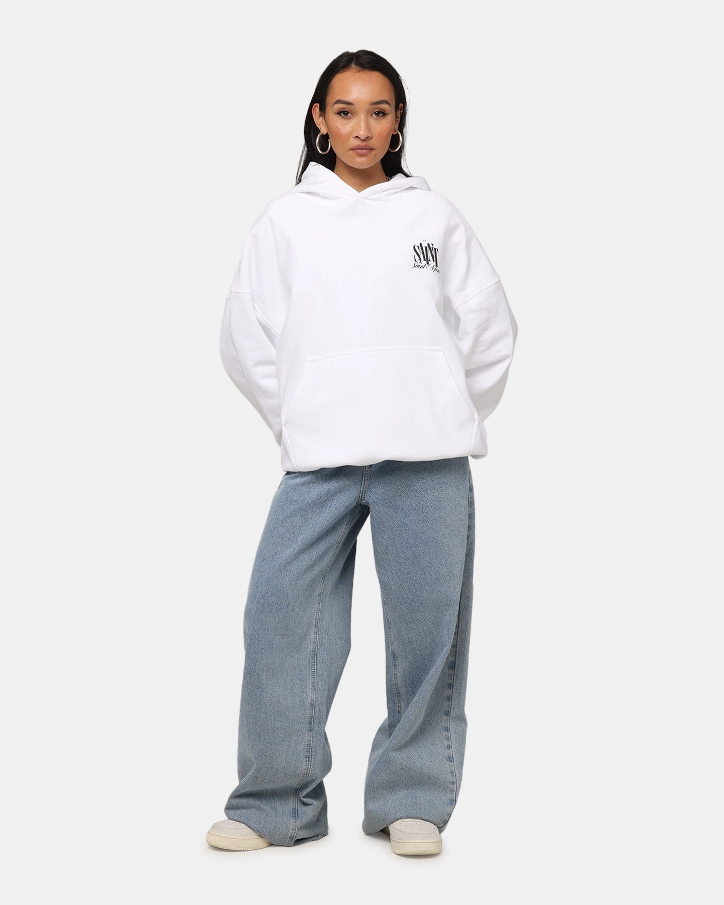 Saint Morta Doves Boxy Hoodie White Stain Protection Tagless Labeling