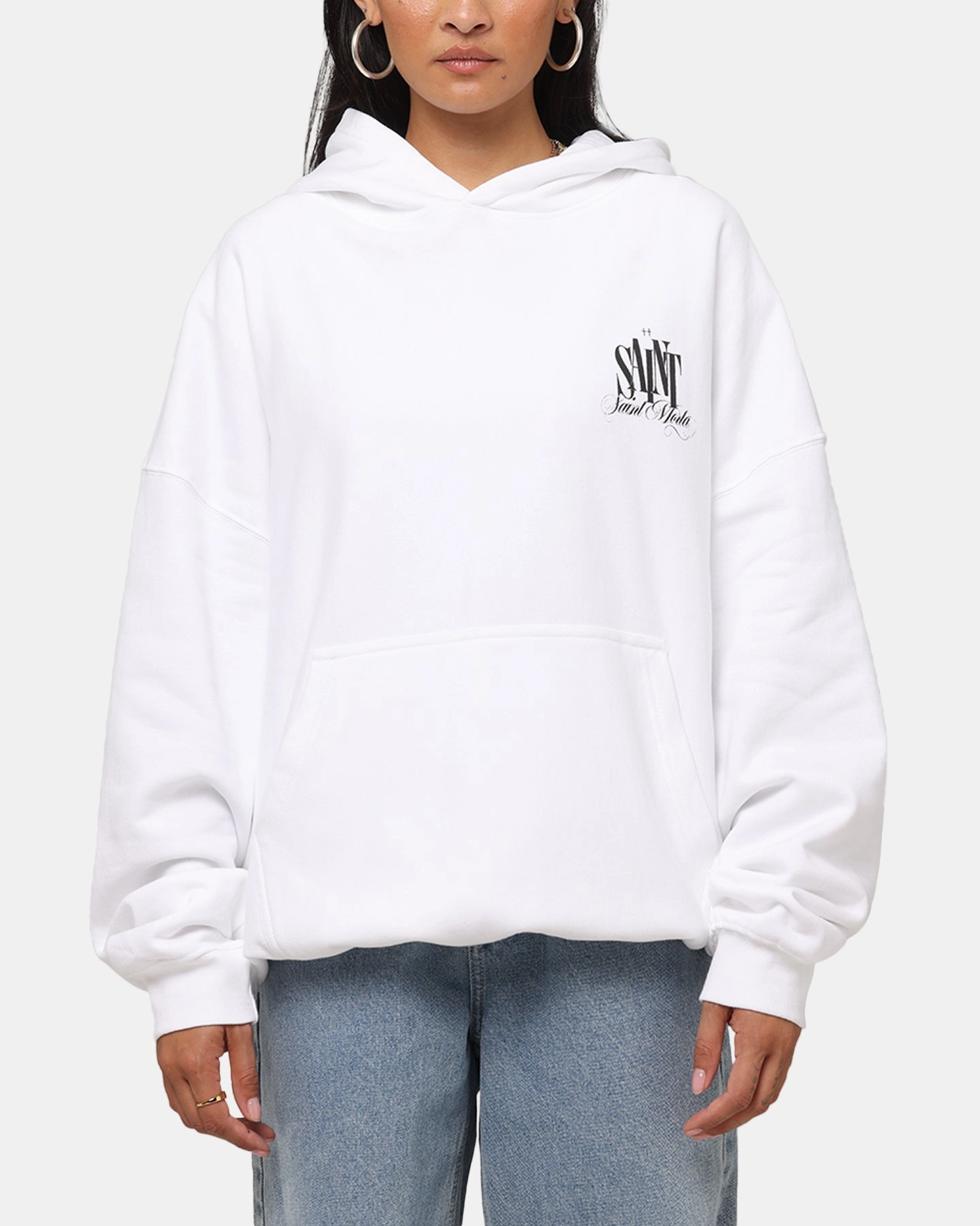 Saint Morta Doves Boxy Hoodie White Effortless Comfort Reinforced Zipper Guard