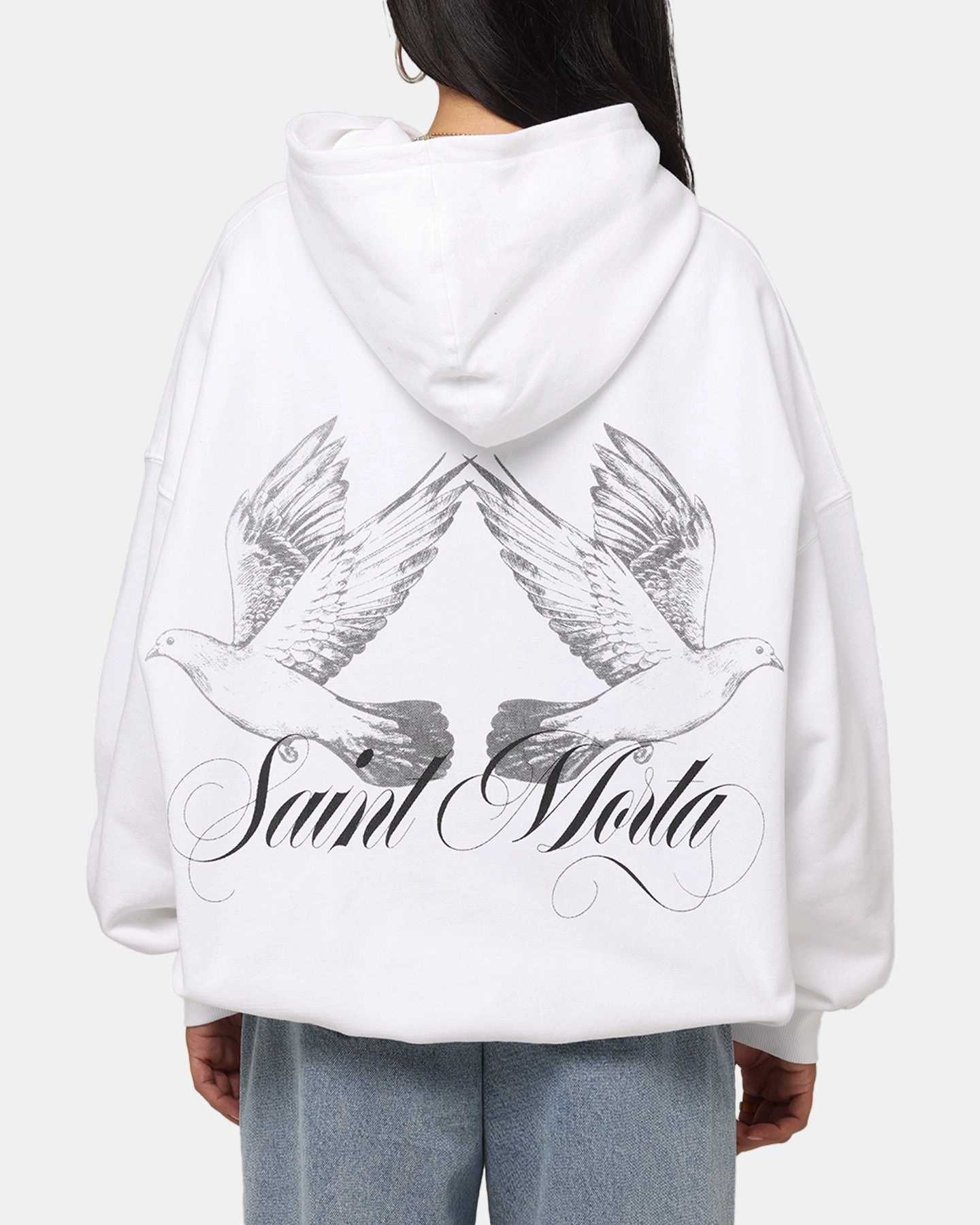 Saint Morta Doves Boxy Hoodie White Elasticated Waistband