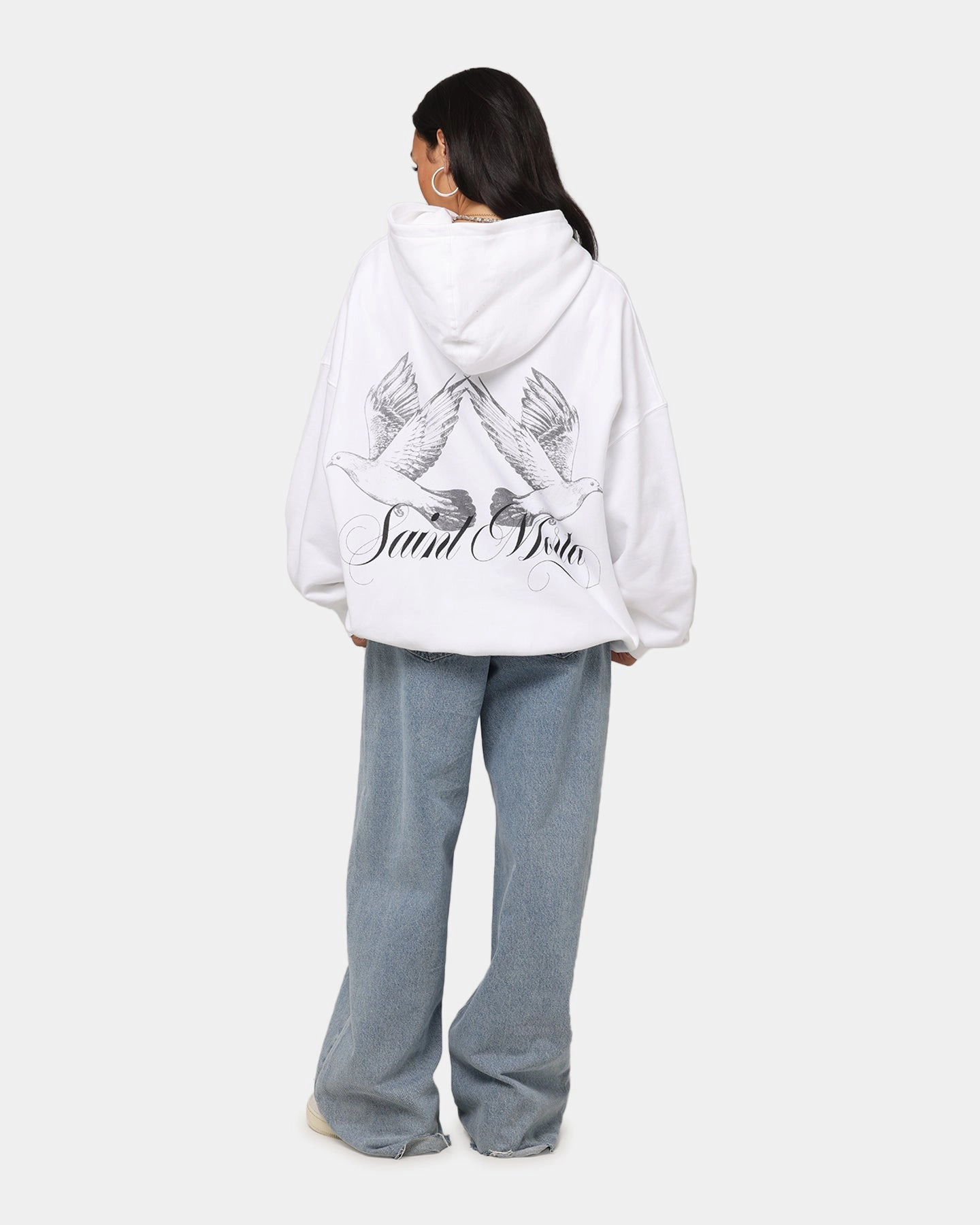 Saint Morta Doves Boxy Hoodie White Metallic look