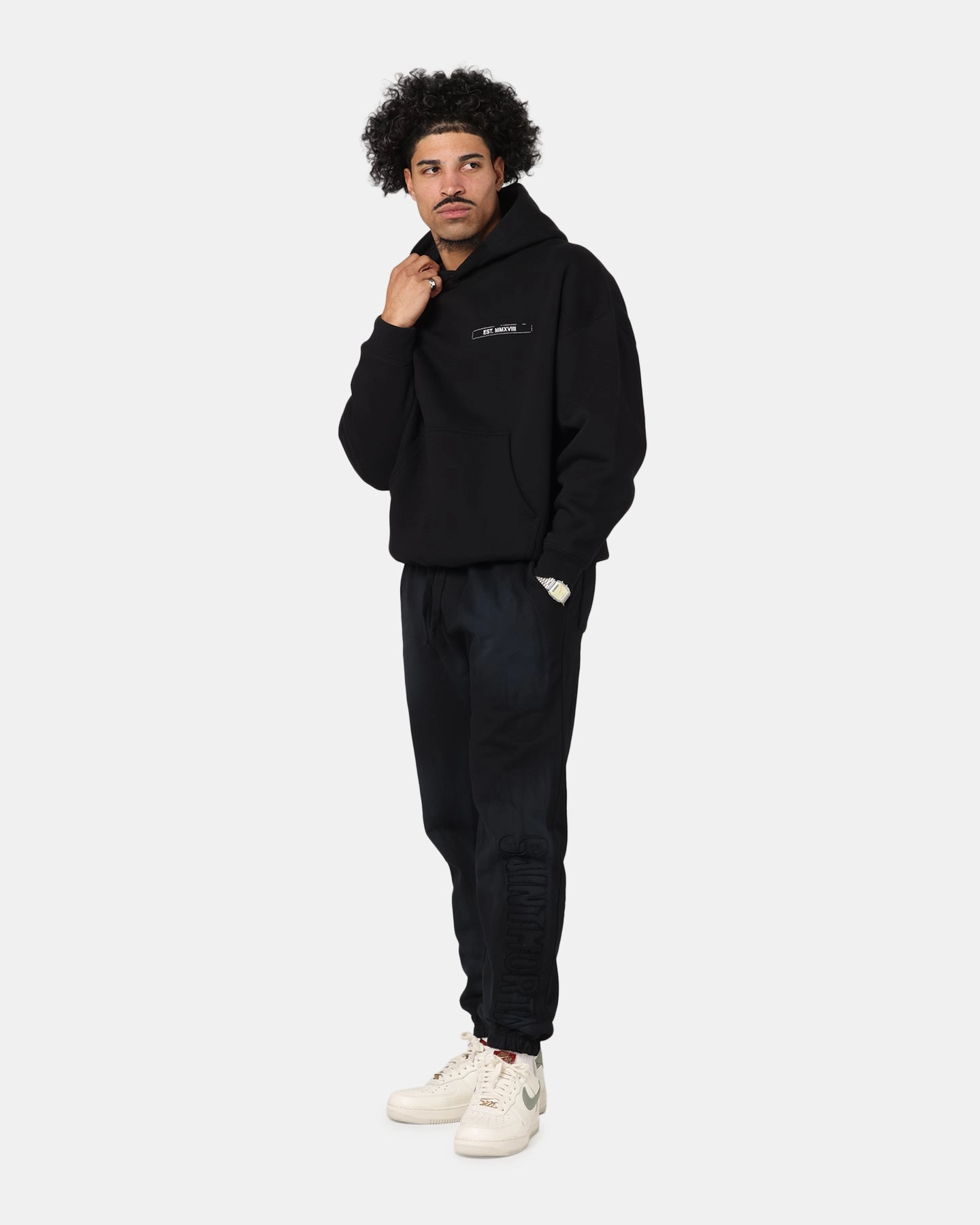 Tonal Logo Embroidery Modern Apparel Saint Morta Liberty Boxy Hoodie Black