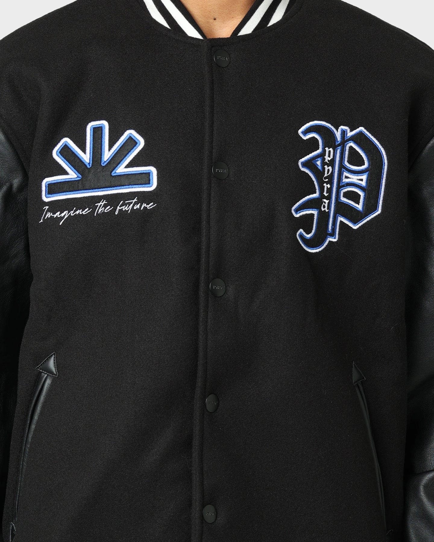 Pyra Imagine Varsity Jacket Black/Blue Zip Off Detailing