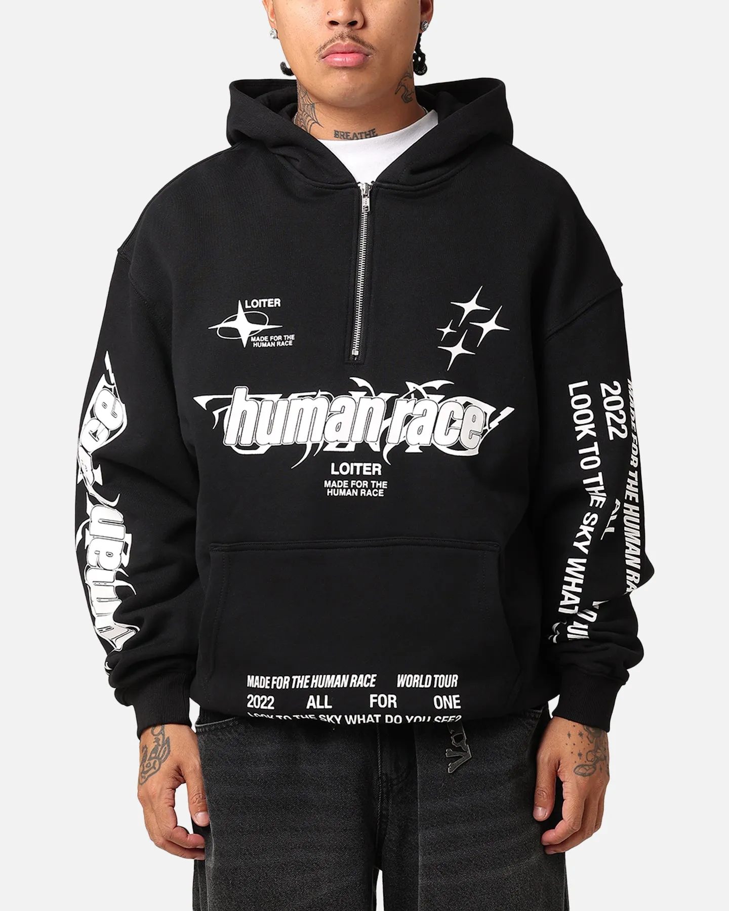 Pin Loiter Rave Zip Hoodie Black