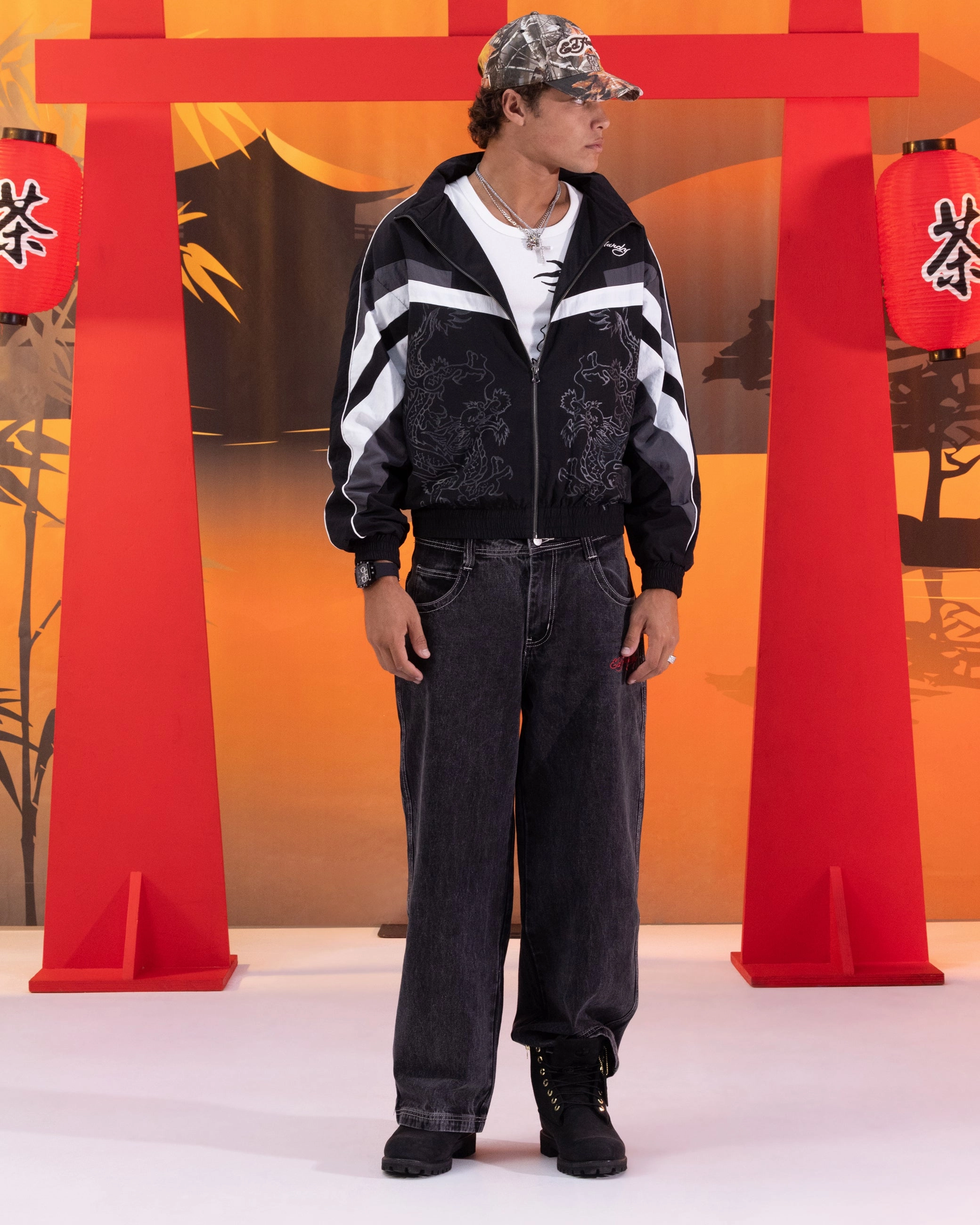 Ed Hardy Dragon Track Jacket Black Opportunity Mesh Backed Hood